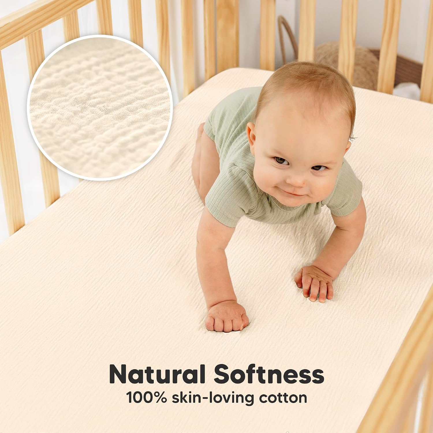 KeaBabies 2-Pack Muslin Crib Sheets for Boys, Girls - 100% Organic Cotton Fitted Baby Crib Mattress Sheet, Soft Breathable Standard Toddler Bed Cover Bedding Set, Neutral, Durable 52x28 (Cameo)