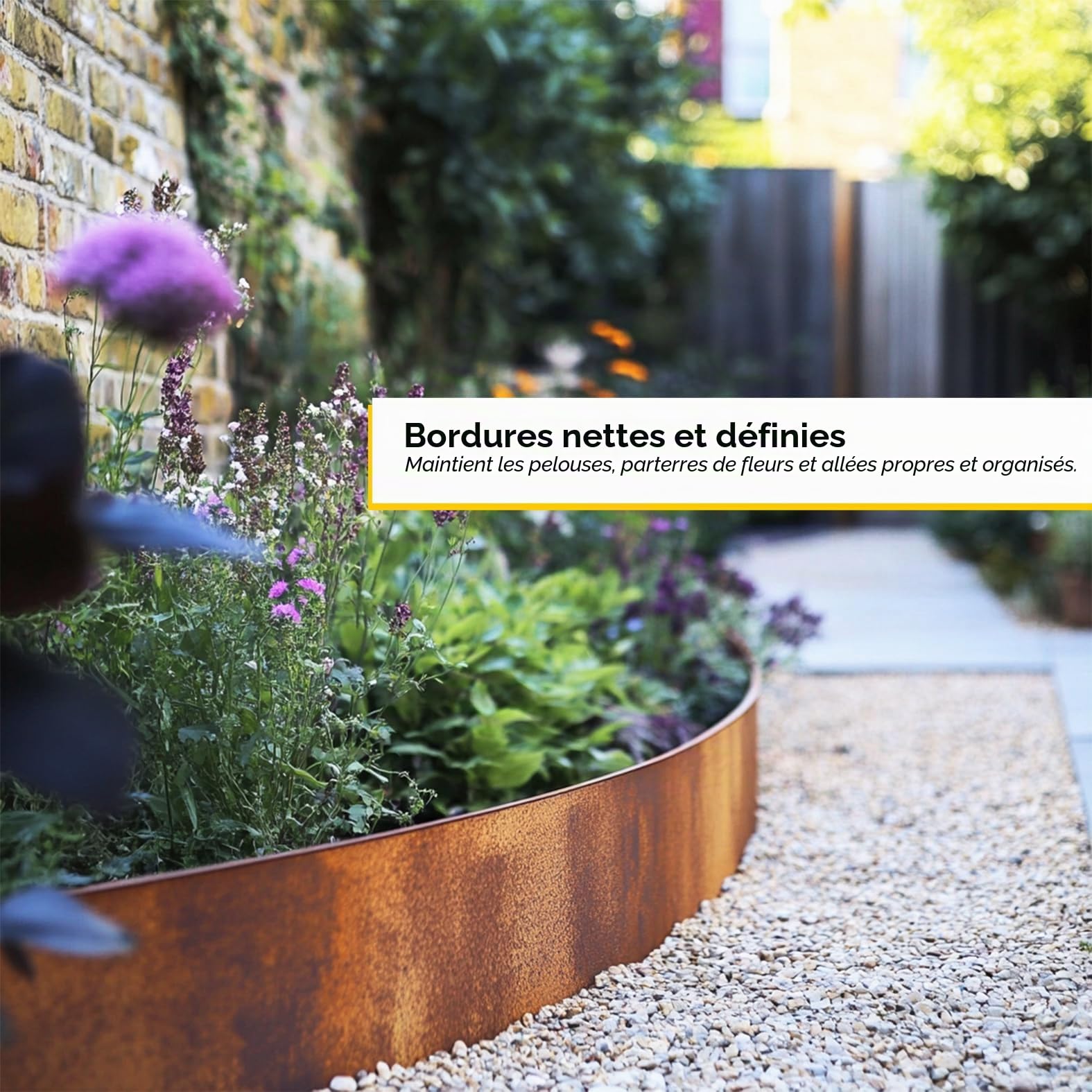 Corten Bordure de pelouse en Acier 10 m Rouleau de Bordure de Jardin en métal pré-rouillé 14 cm de Haut Facile à Installer Gants de sécurité Inclus (Rouille, 10 m)