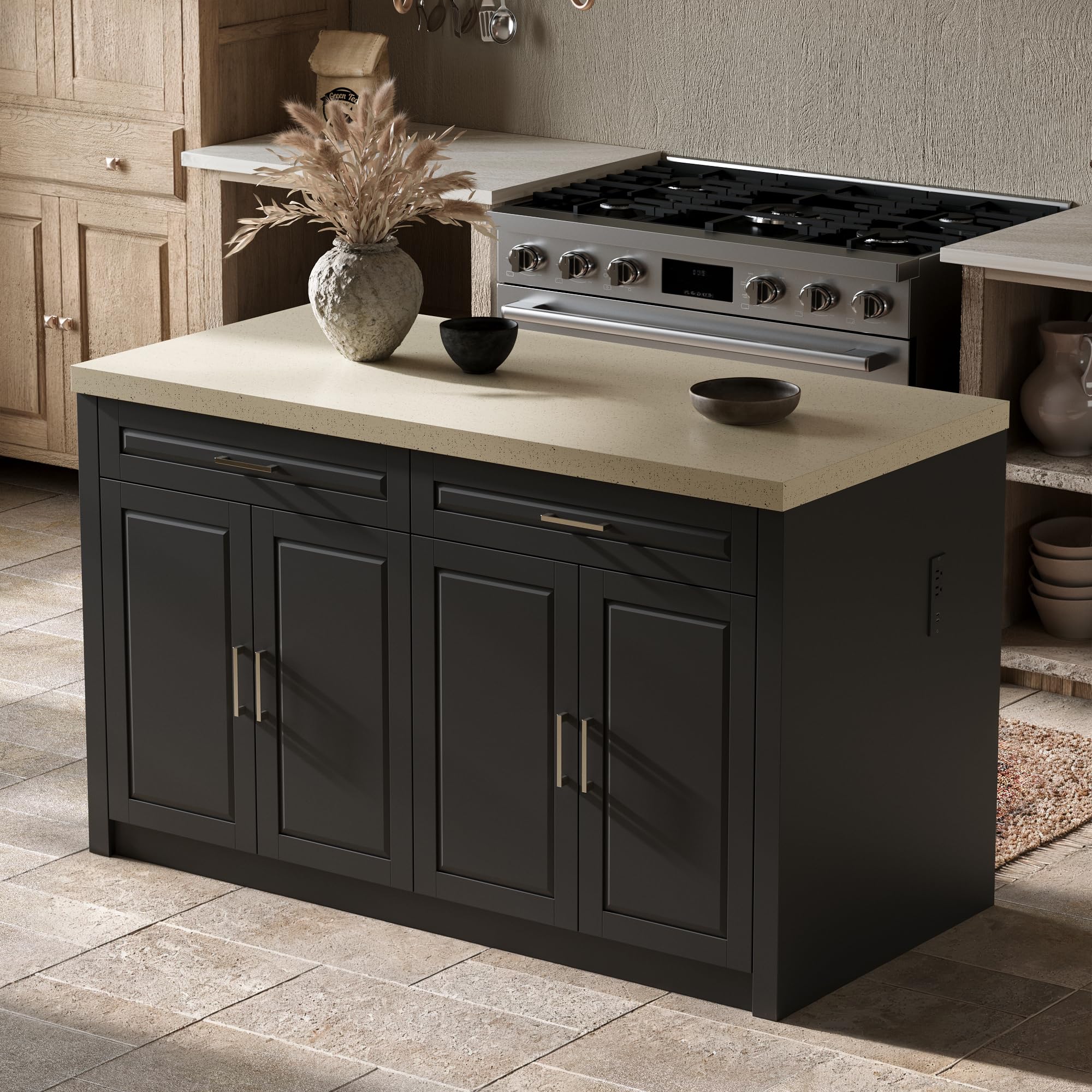 Homsee 61 inch Kitchen Island with Charging Station