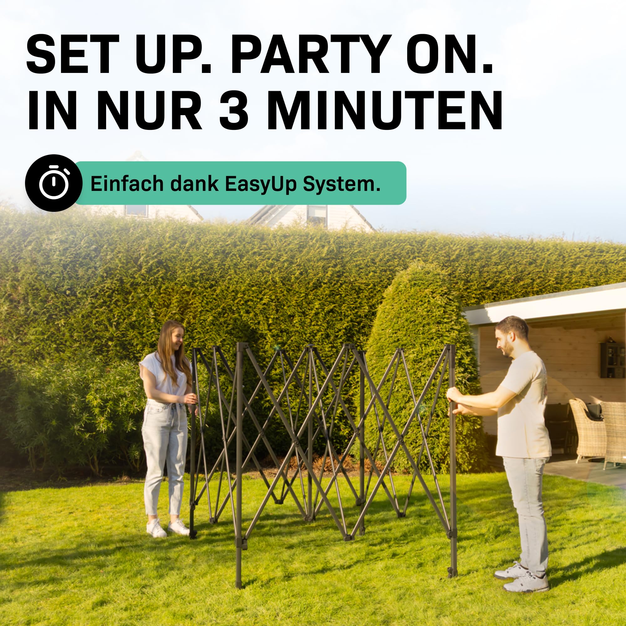 Vonroc Pavillon 3x3m Seitenwände wasserdicht stabil - Partyzelt mit Seitenwänden EasyUp System [3Min Aufbau] Popup Faltpavillon modular erweiterbar als Festival Zelt, Gartenpavillon - Grau