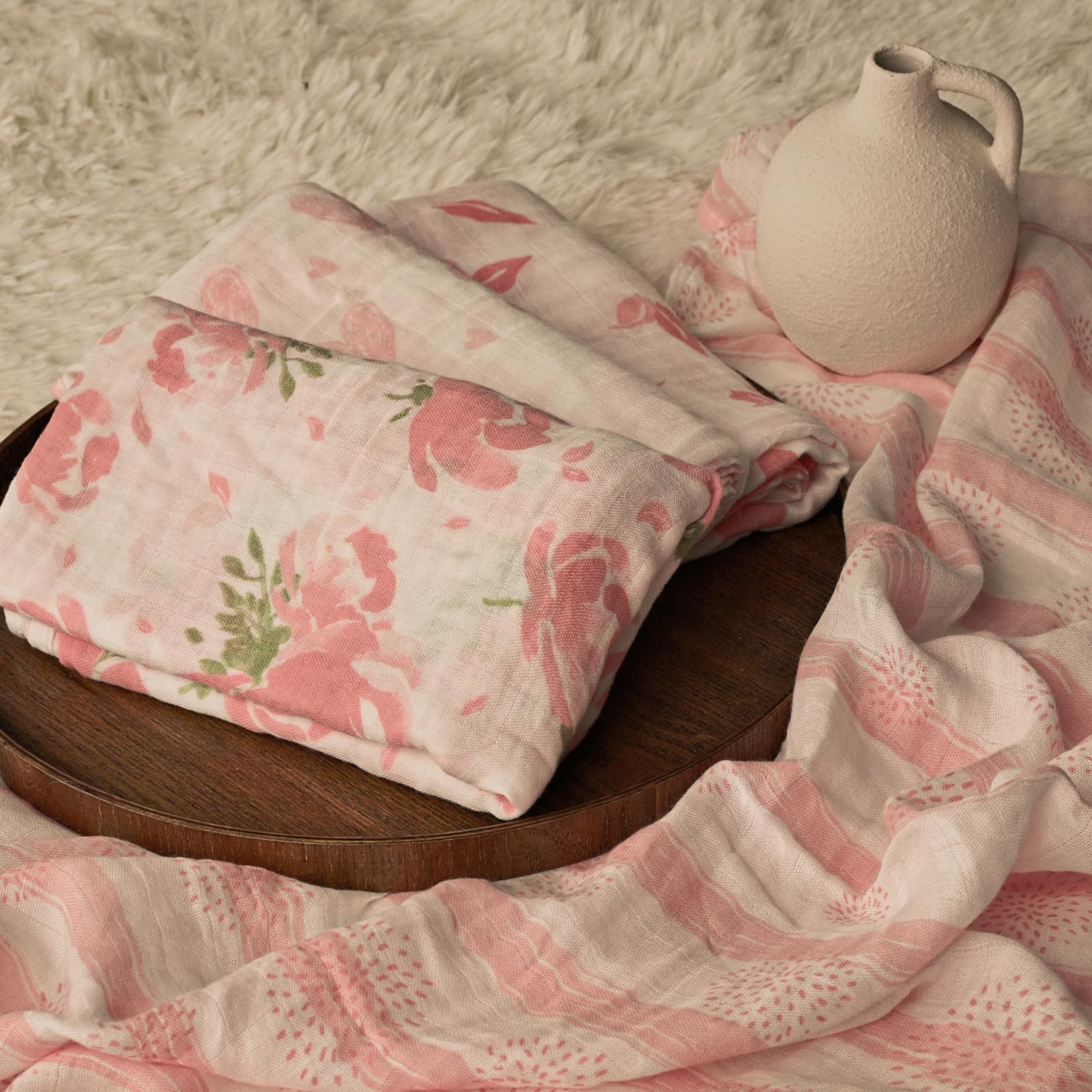 GLLQUEN BABY Muslin Swaddle Blankets 4-Pack Breathable Receiving Blankets (35" x 40") Soft Baby Blankets for Girls and Boys Newborn Essentials Muslin Burp Cloths Swaddle Wrap Baby Gift (Flower)