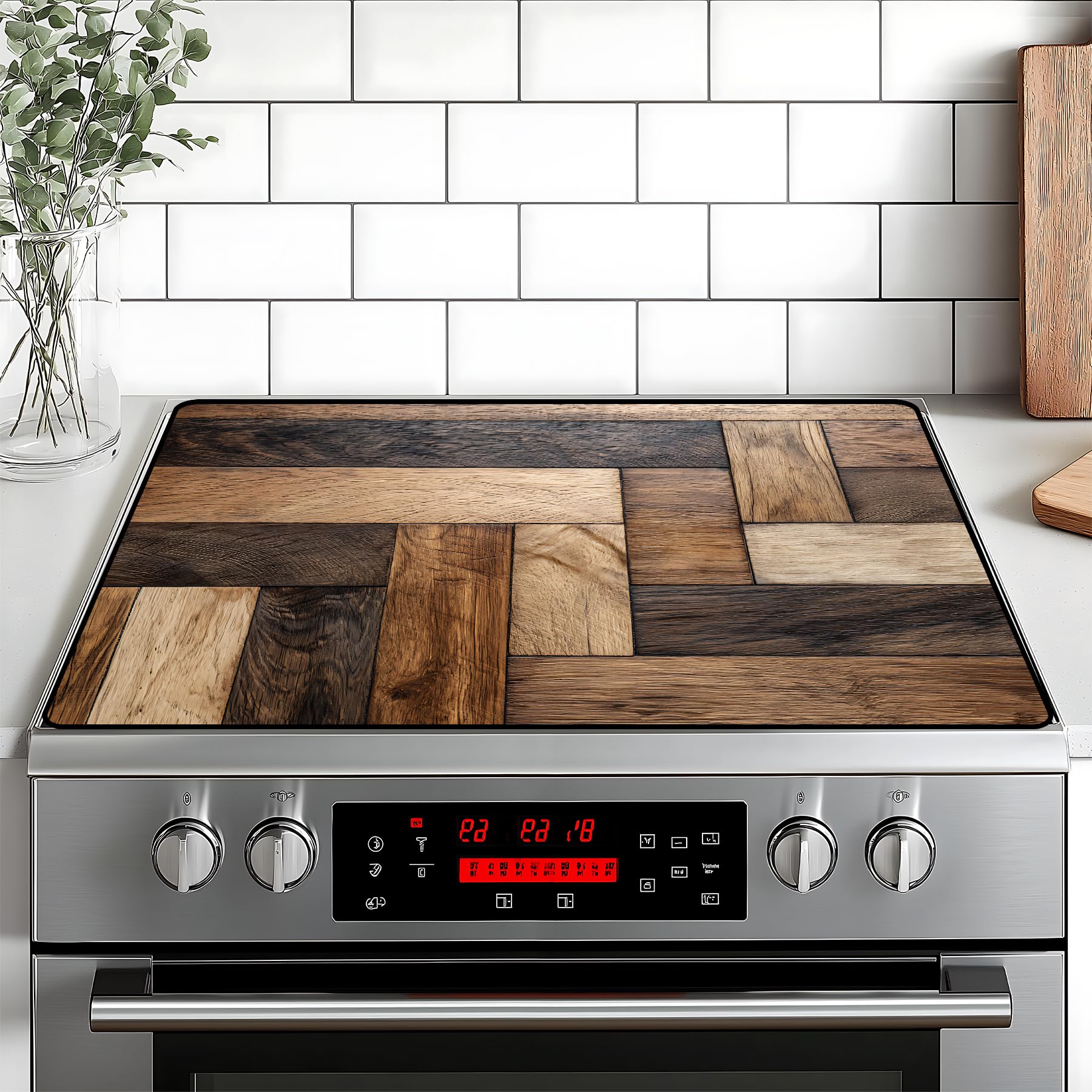Stove Top Cover Flower Gas Stove Top Cover for Home Decoration Kitchen Pad Non-Stick Washable Cooktop Covers Countertop Protector Keep Stove Clean (Wood grain, 30L"x21W")