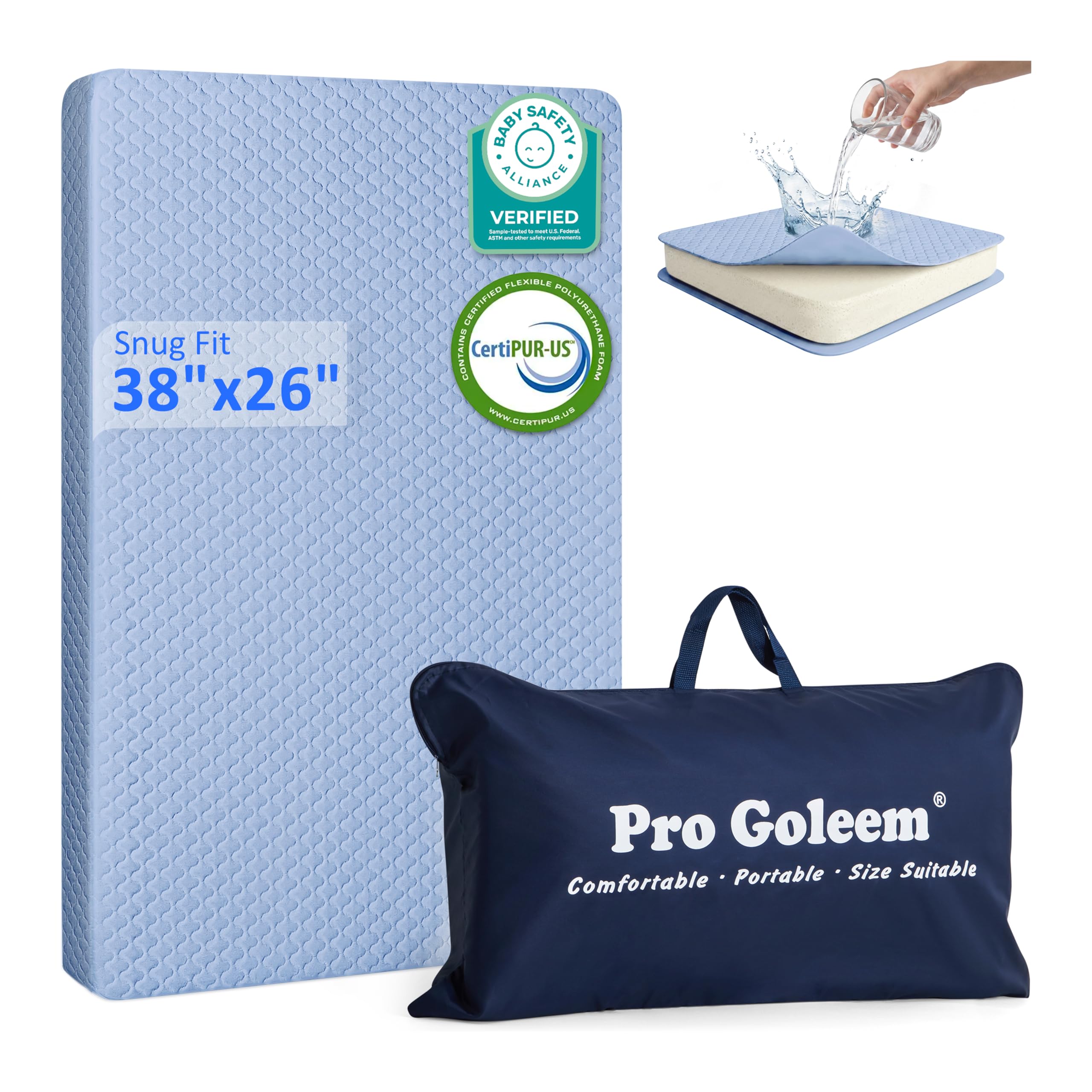Pro Goleem Pack and Play Mattress 38"x26" for Babies Toddler Infant Blue