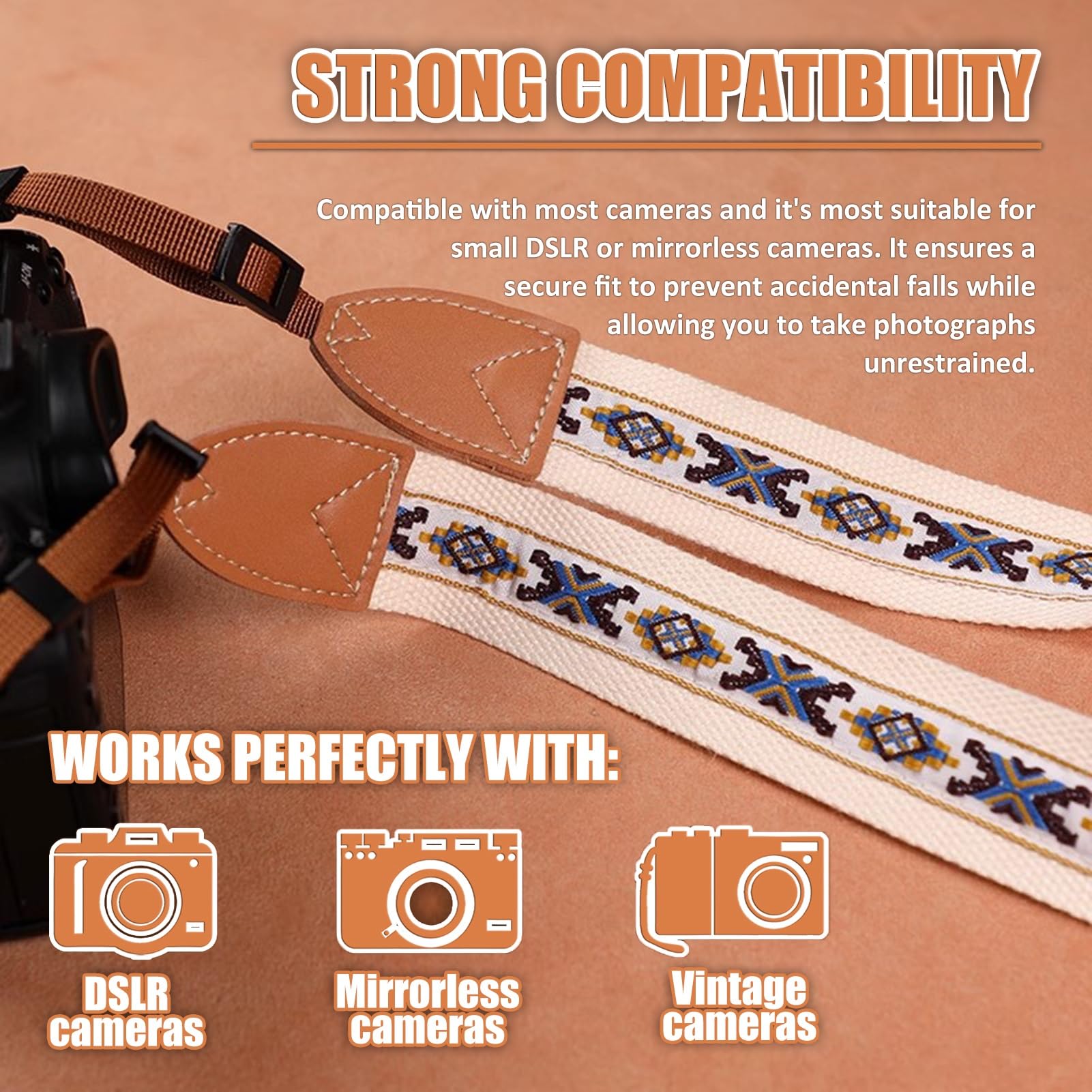 Comoda vestibilità, tracolla for fotocamera con chiusura in PVC(Style2)