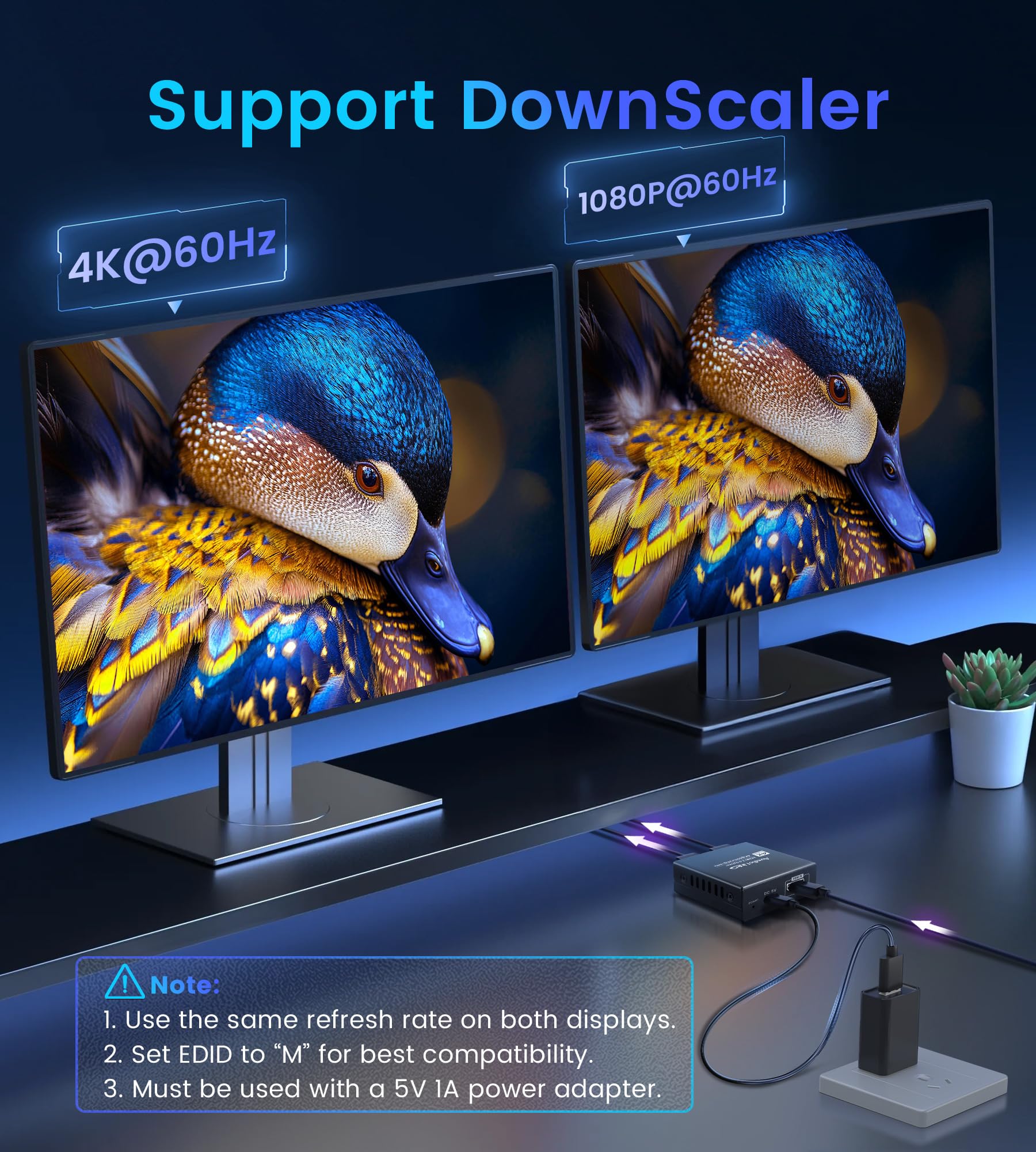 Répartiteur HDMI 4K @ 60 Hz 1 en 2 sorties avec câble HDMI de 4 m, répartiteur audio HDMI pour TV et barre de son avec scaler, prend en charge les deux écrans 4K et 1080p, 2K @ 144 Hz Dobly Vision