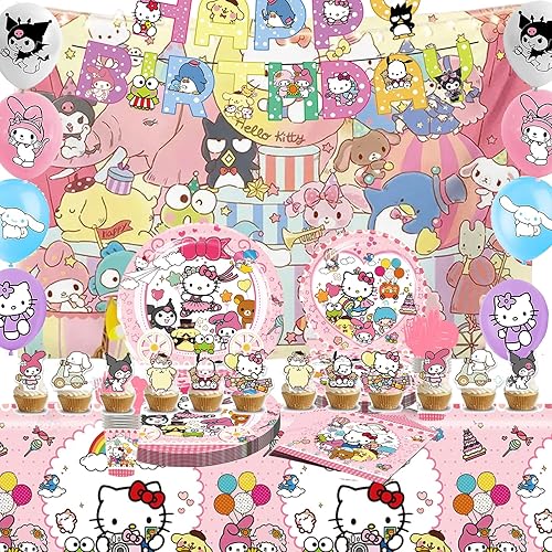 116 piezas de suministros de fiesta de cumpleaños de anime, juego de decoraciones de fiesta de cumpleaños Kawaii incluye pancartas, decoración para