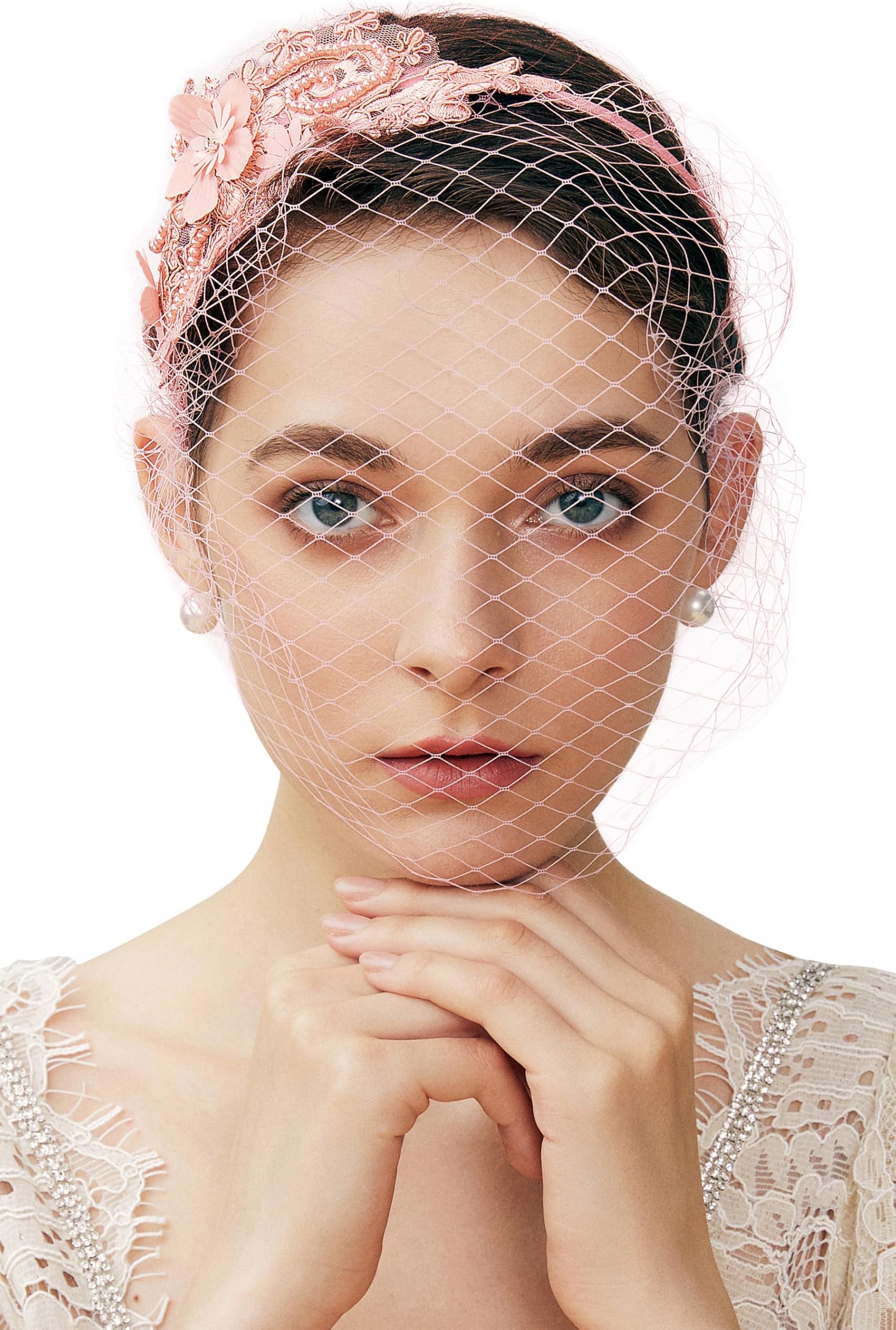 Bridal Wedding Veil Fascinator Mesh Lace Headband Tea Party Flower Fascinator Funeral Hats for Women