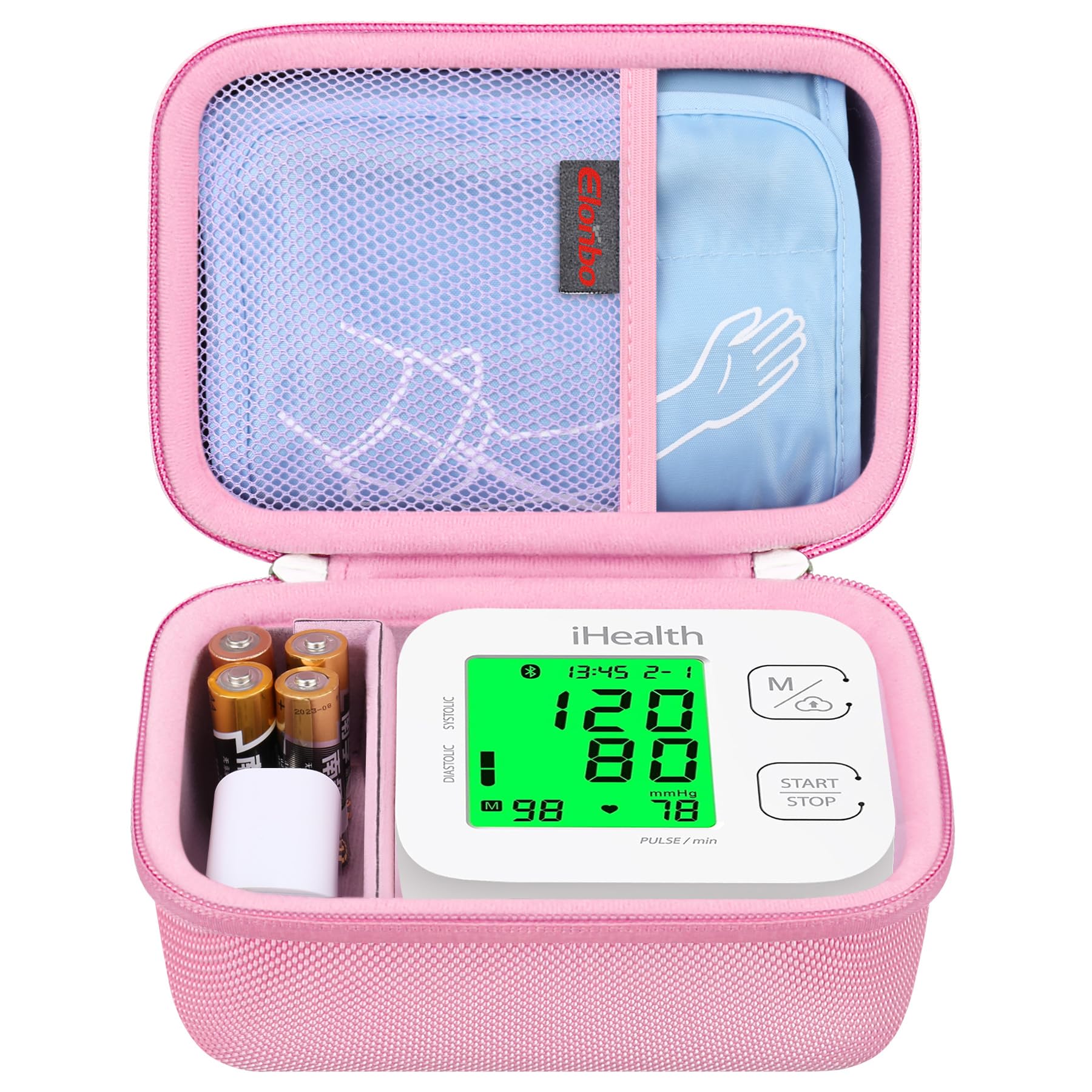 Elonbo Carrying Case for iHealth Track Smart Upper Arm Blood Pressure Monitor, Wireless Bluetooth Blood Pressure Monitor Travel Protective Bag Storage Holder, Mesh Pocket fits Range Cuff, Pink-image-16
