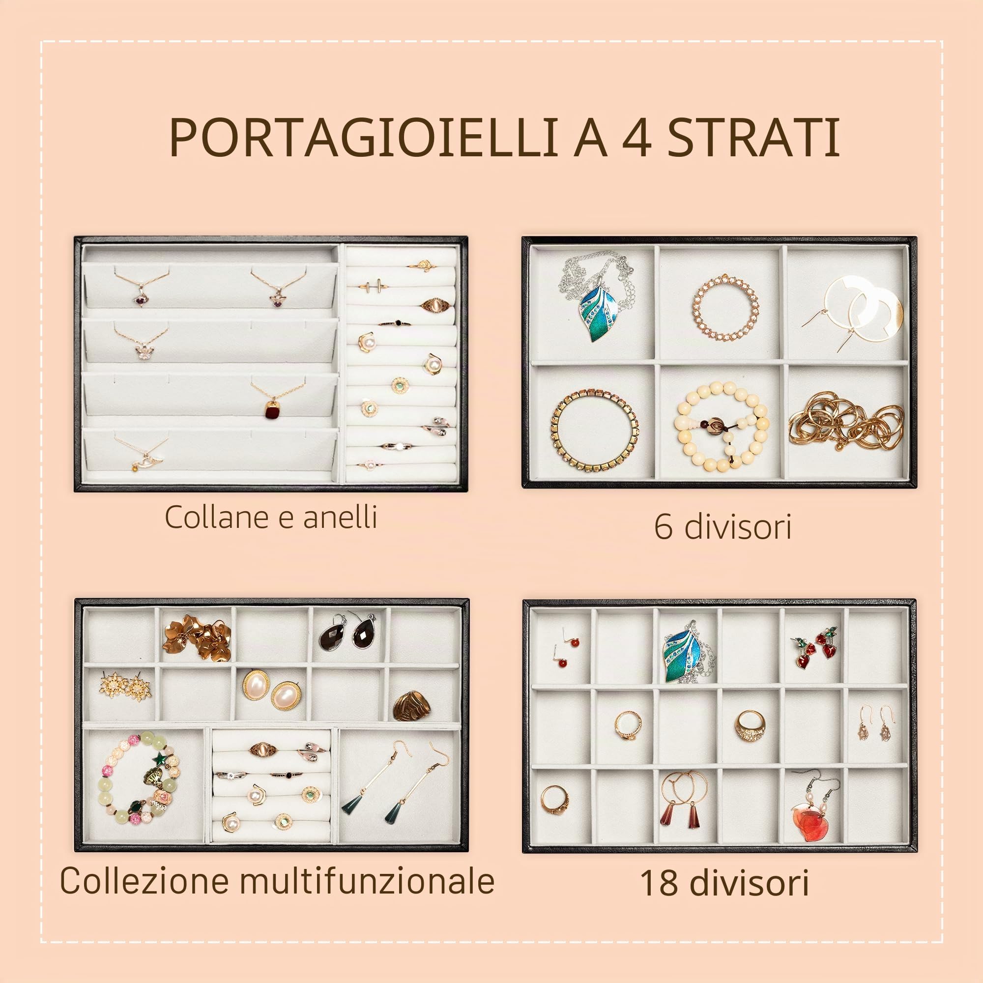 ADEL DREAM Vassoio Impilabile per Gioielli Contenitore per Cassetti-Contenitore per Gioielli da Donna Abce nero