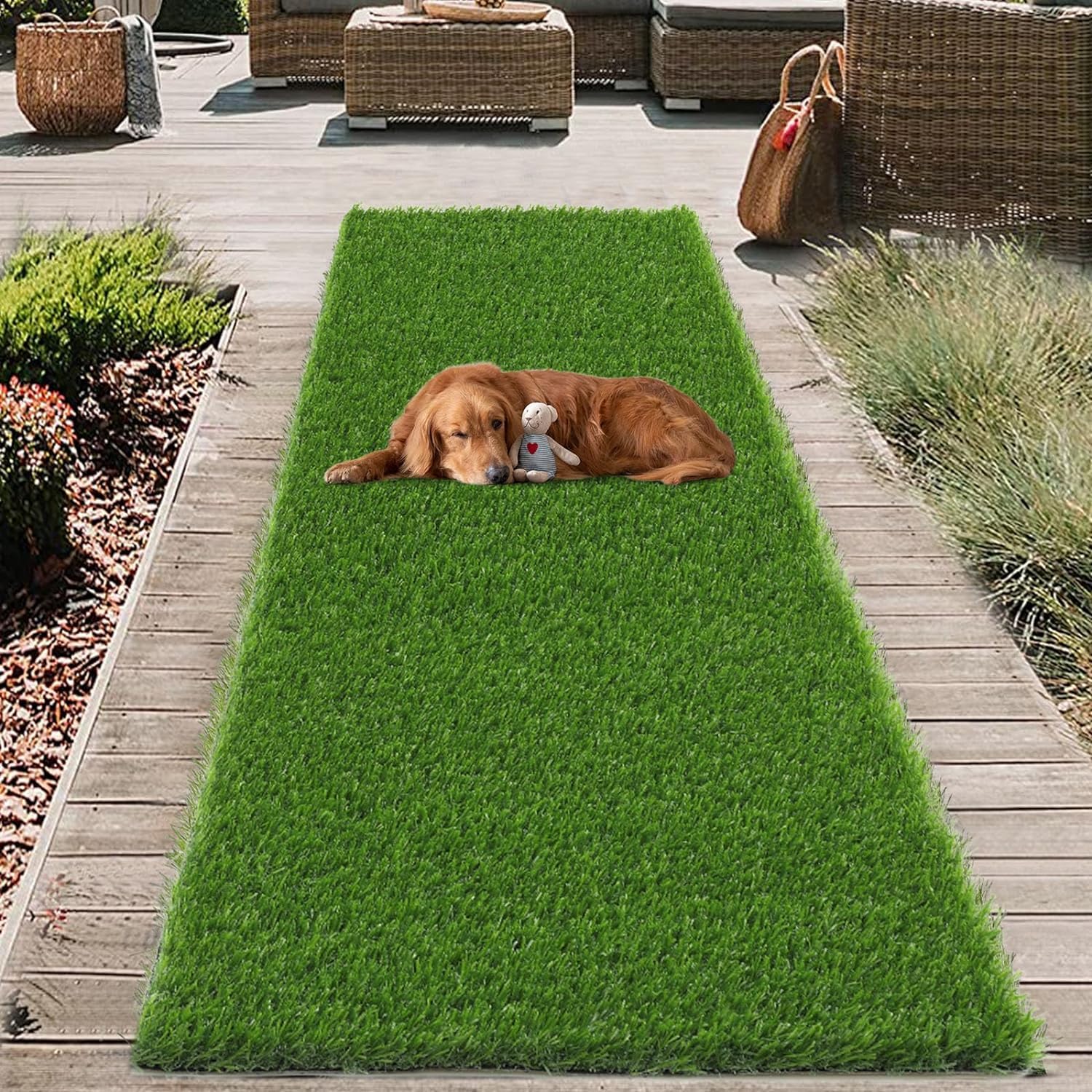 Artificial Grass Turf Rug Grass Mat 1m x 3m/1.5m x 4m Reusable Dog Pee Pads Potty Training Rug with Drainage Holes Fake Grass Patch Turf Carpet Door Mat for Dogs Pets Lawn Balcony (1m×3m)