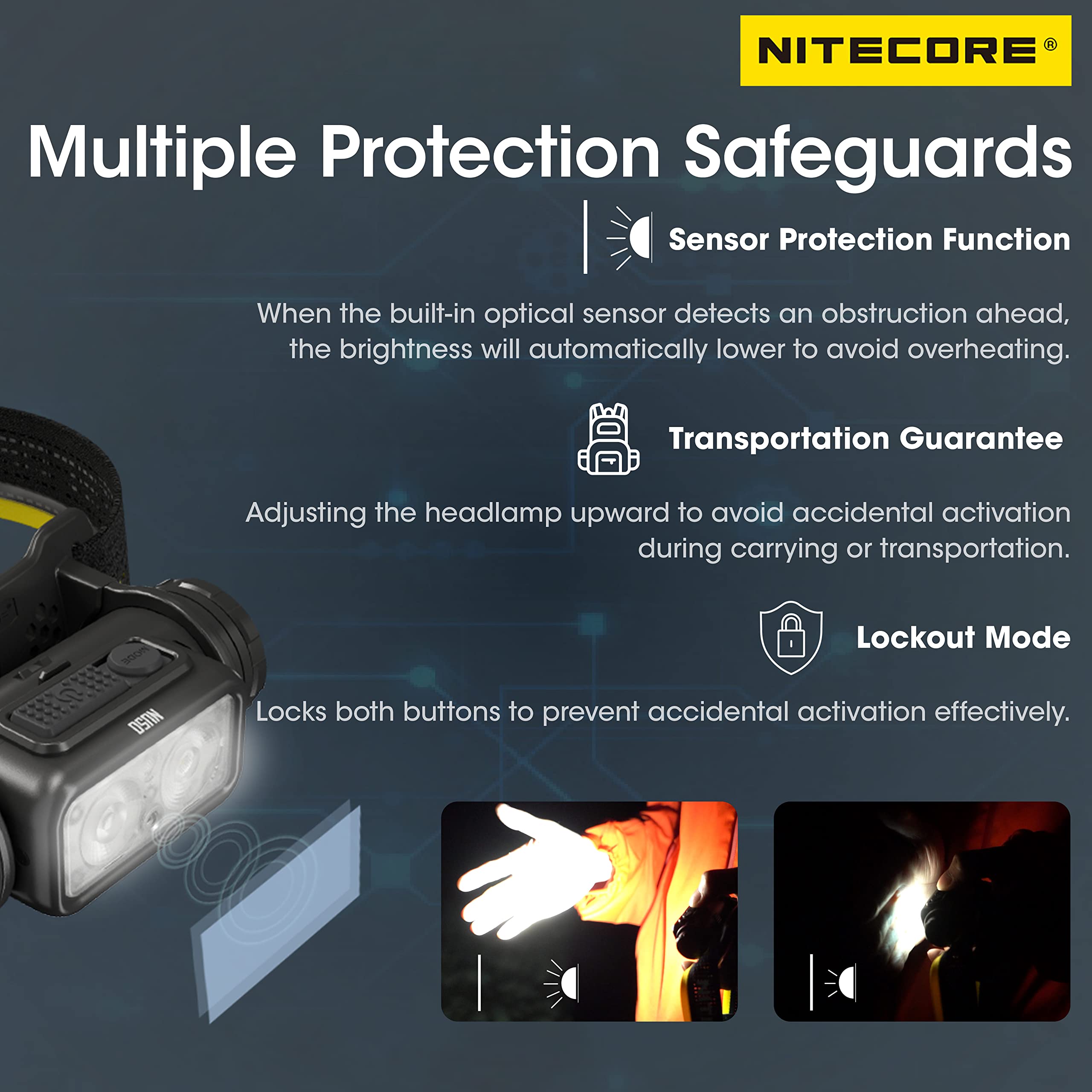 Nitecore NU50 Lampe frontale légère 1400 lumens avec batterie 4000 mAh rechargeable USB-C