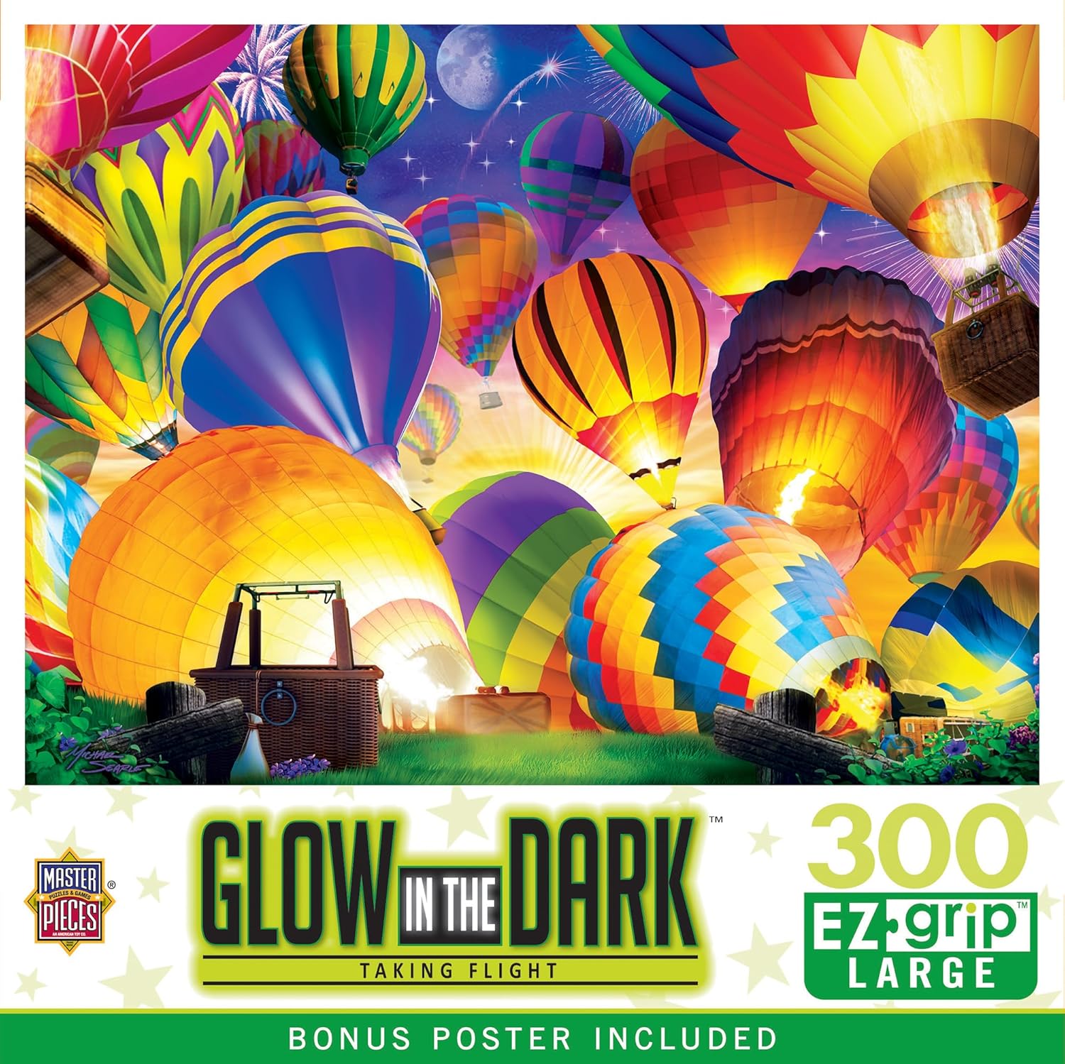 MasterPieces - 300 Piece Jigsaw Puzzle with Large EZ Grip Shapes, Glows in The Dark, Taking Flight, Activity Fun for Adults, Seniors, Family, Kids, 18" x 24"