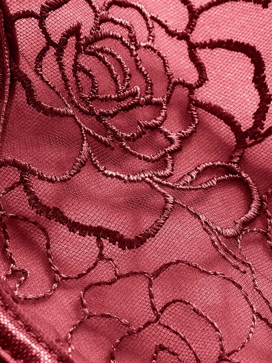 Lilosy Women Sexy Floral Embroidered Mesh Sheer Underwire Push Up Lingerie Set