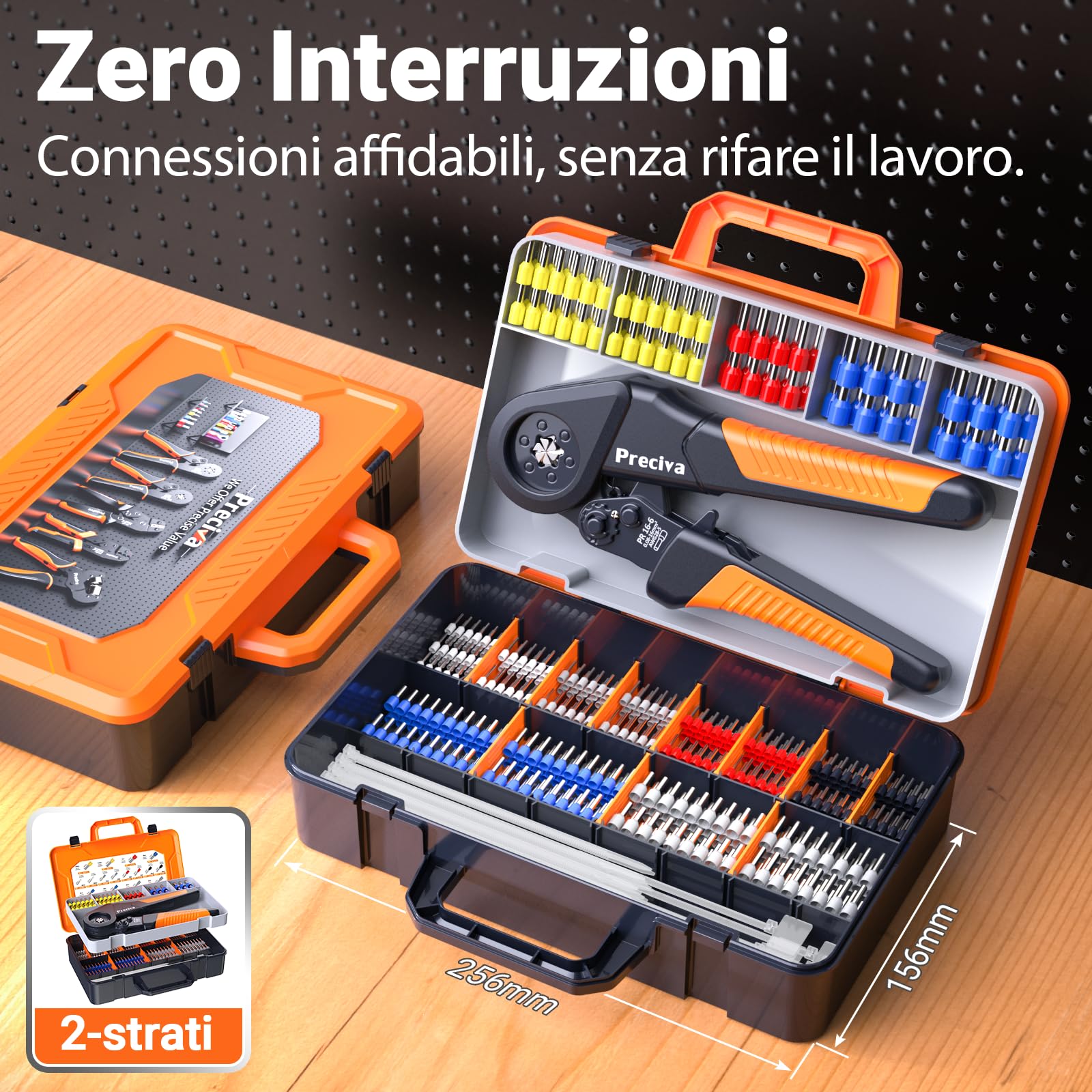 Preciva Pinza Crimpatrice per Puntalini Elettrici con Fascette e Etichette | Crimpatrice Capicorda AWG28-5 [0,08–16mm²], 1650 Pezzi Puntalini Elettrici, Attrezzi Elettricista per Casa e Industria