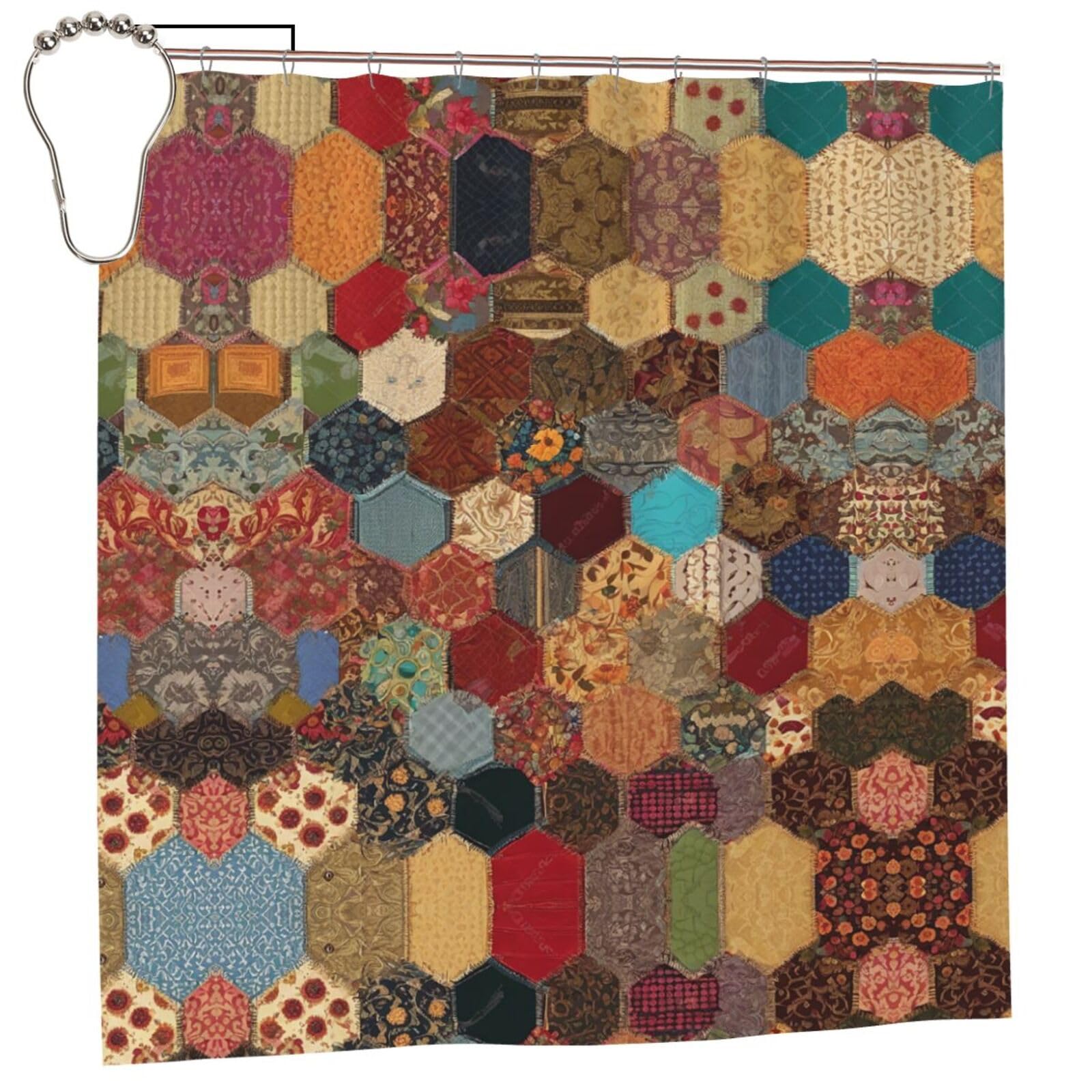 EZDLOWVBA African Style Patchwork Print 72x72 Inch Shower Curtain Bathroom Curtain Mould Proof Polyester Fabric Bath Curtain With 12 Hooks Washable Quick-Drying