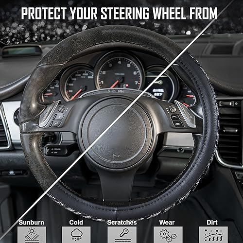 Miniatura 138 de CAR PASS - Funda de volante para mujer, de cuero, con diamantes brillantes de imitación, ajuste universal 14.5-15”, para automóvil, sedán, Diamante