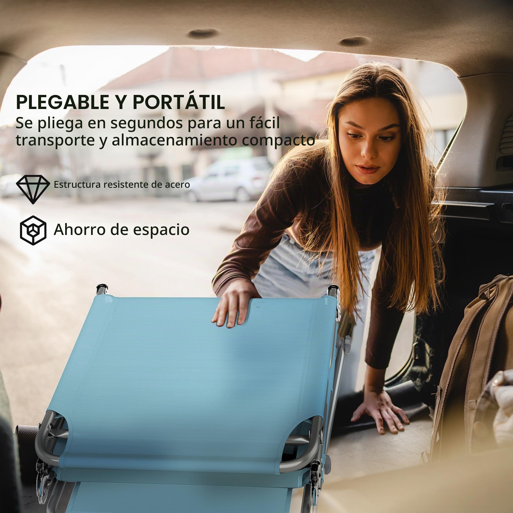 Outsunny Set de 2 Tumbonas Jardín Exterior Plegables con Dosel 360° Azul | Reposacabezas, Orificio Facial, Bolsillo Lateral, Respaldo Reclinable 5 Posiciones, Textilene 550 g/m², para Playa