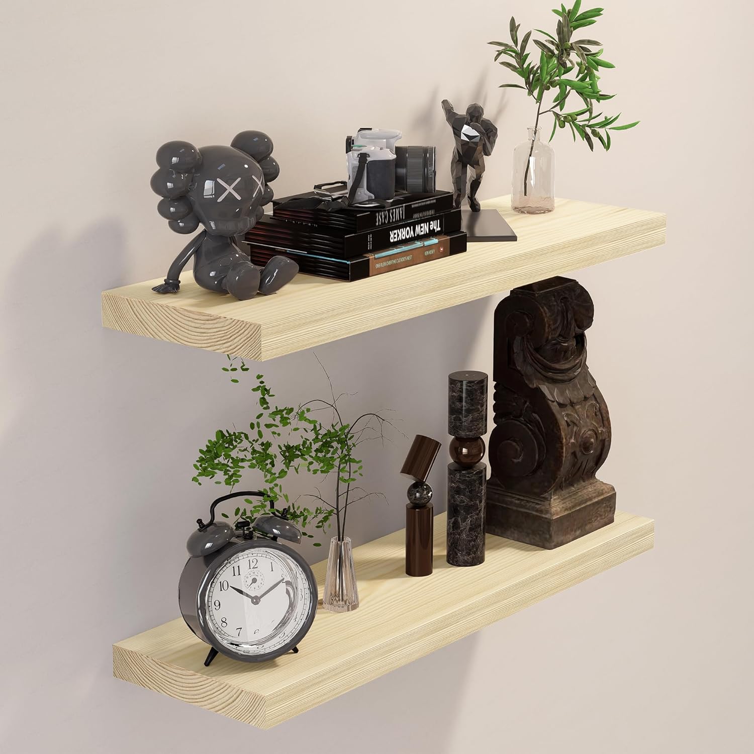 BGMG Wood Floating Shelves 24 inch, Wide Rustic Wooden Wall Shelves for Bathroom Living Room Bedroom Kitchen Farmhouse Set of 2-24x 6.7 x1.25 inch- DIY-Unfinished Diy-unfinished 24 inch