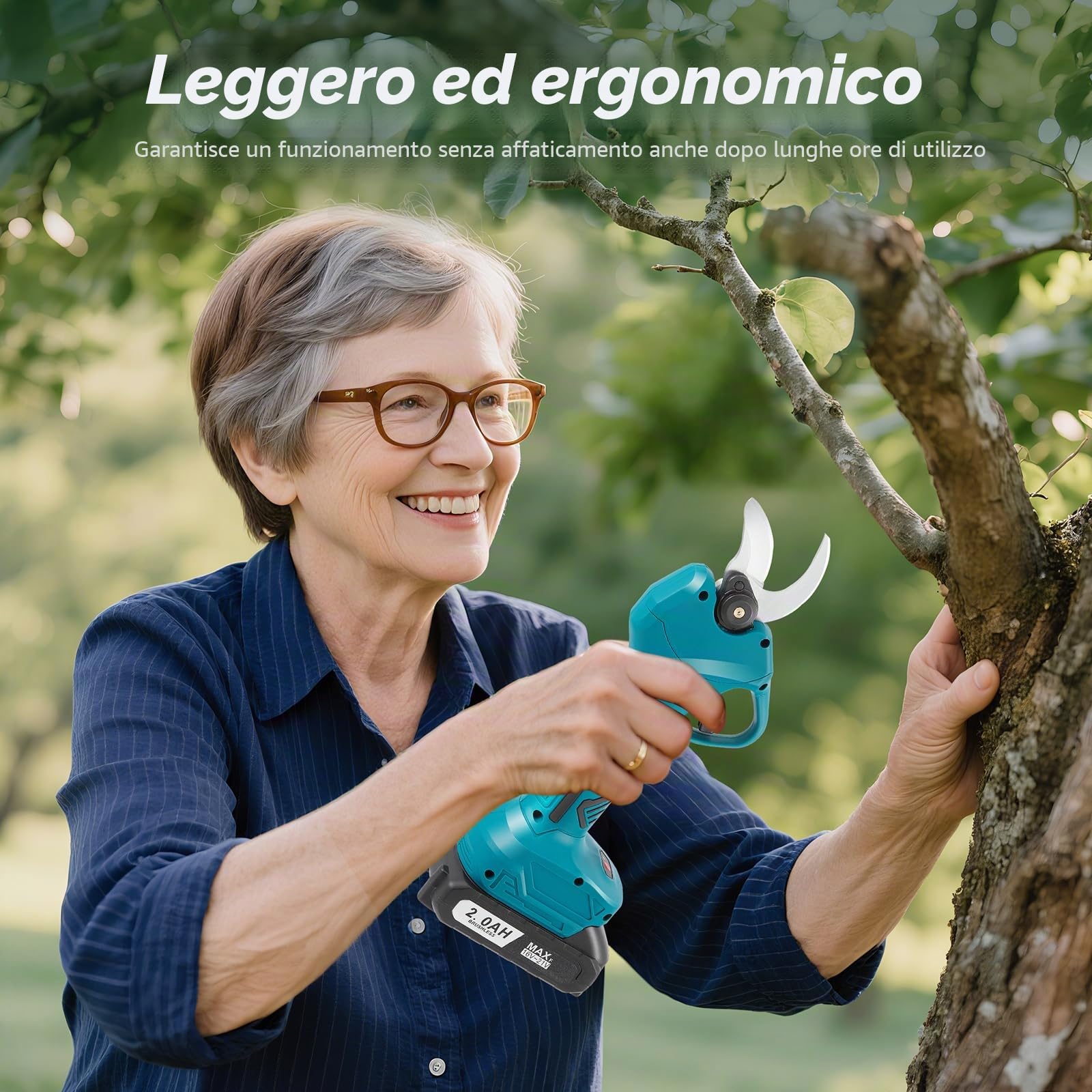 Troncarami a batteria, diametro di taglio 30 mm, cesoie elettriche da giardino con 2 batterie da 2000 mAh e 1 paio di lame di ricambio, display LCD, forbici da giardino brushless per rami