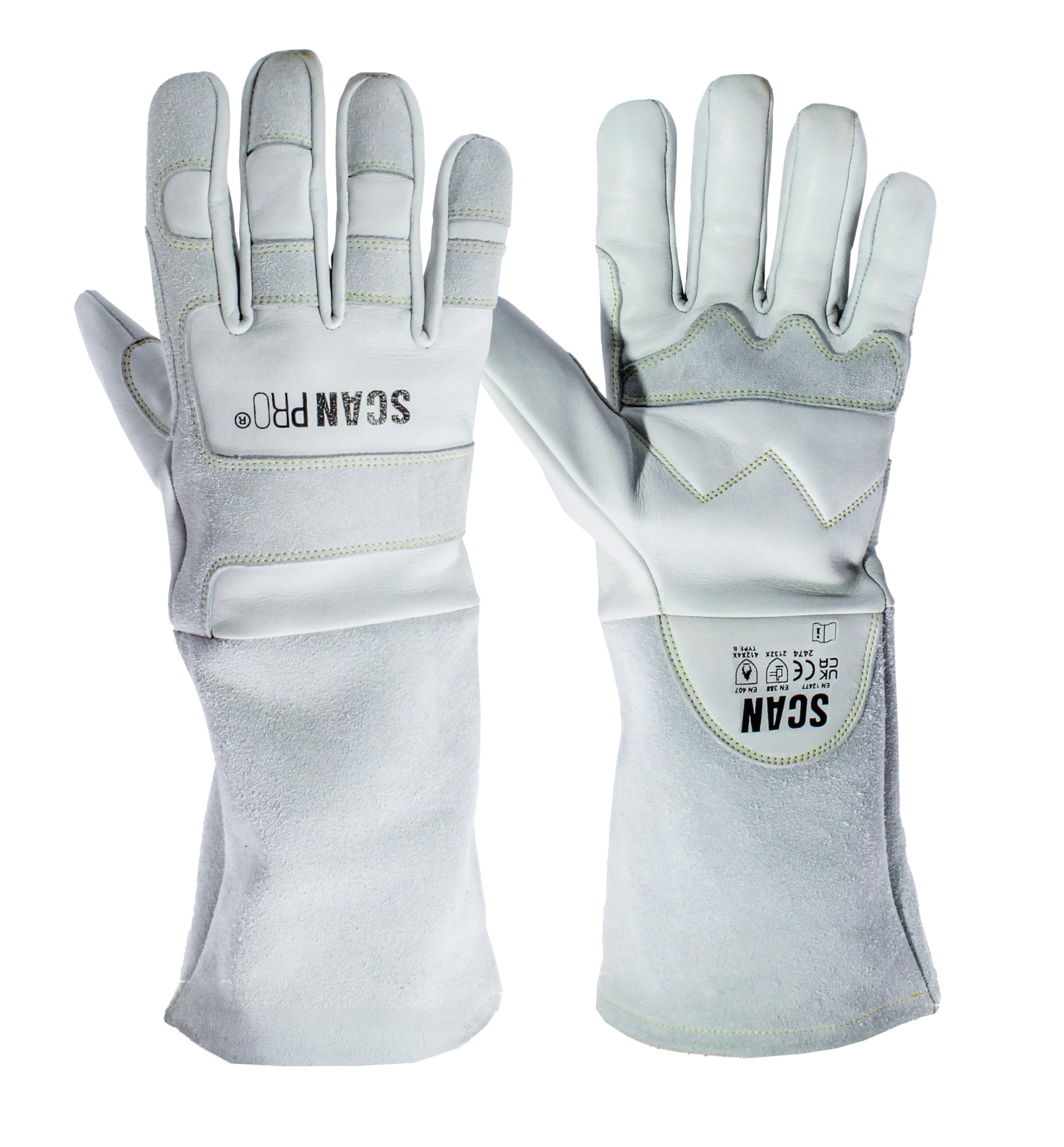 Scan Pro Welding Gloves, Premium Leather Flame Retardant Protective Gloves with Reinforced Palm & Thumb, Aramid Stitching