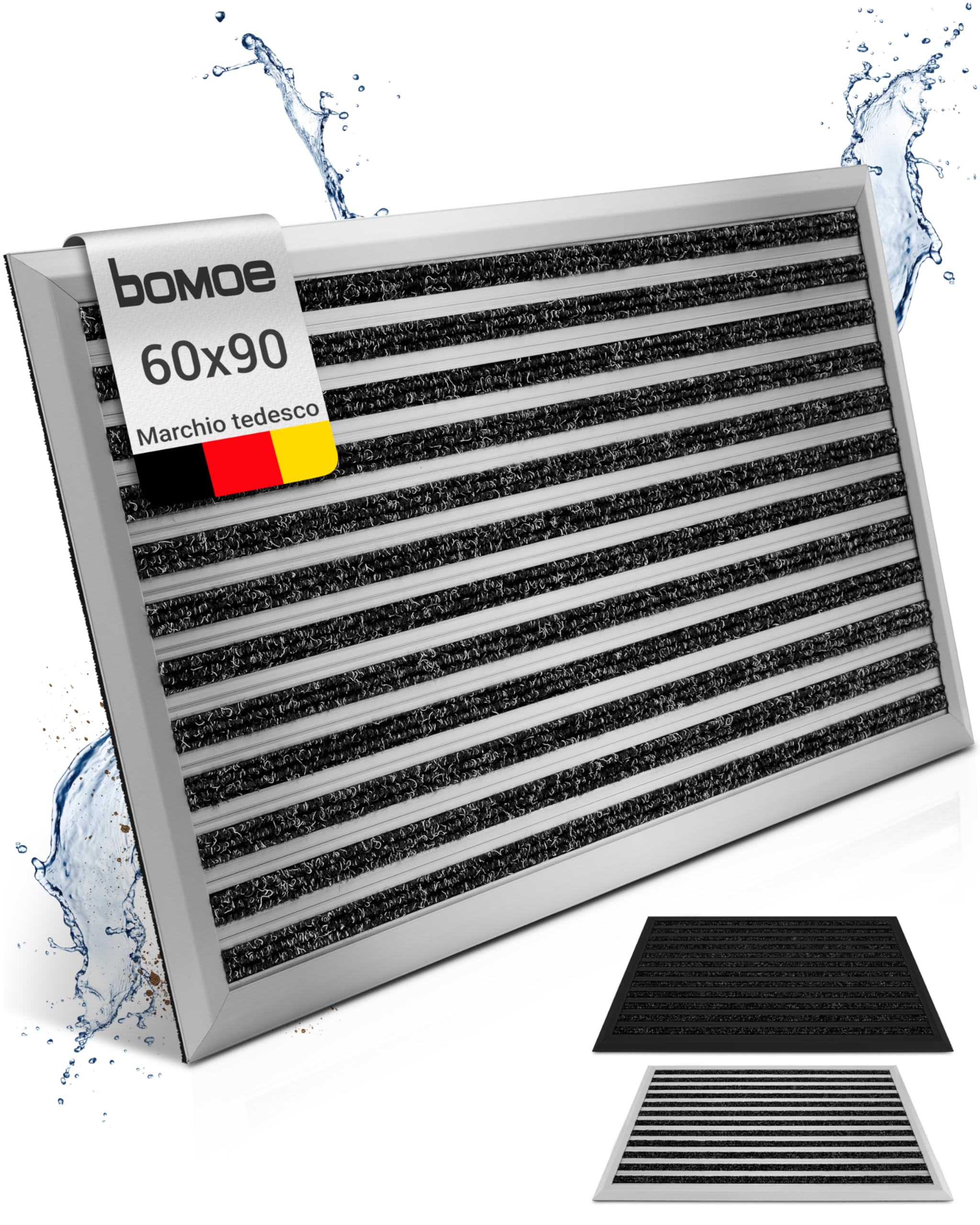 bomoe zerbino in alluminio XL 60x90 cm extra large - zerbino antiscivolo antiruggine resistente alle intemperie per porte d'ingresso larghe e per interni che trattengono lo sporco - AluGant