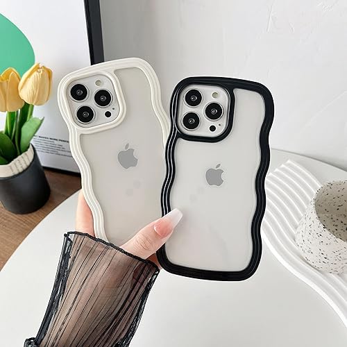 Miniatura 2 de Caseative Bonita forma de marco ondulado rizado, a prueba de golpes, suave, compatible con funda de iPhone (negro, iPhone 13 Pro)