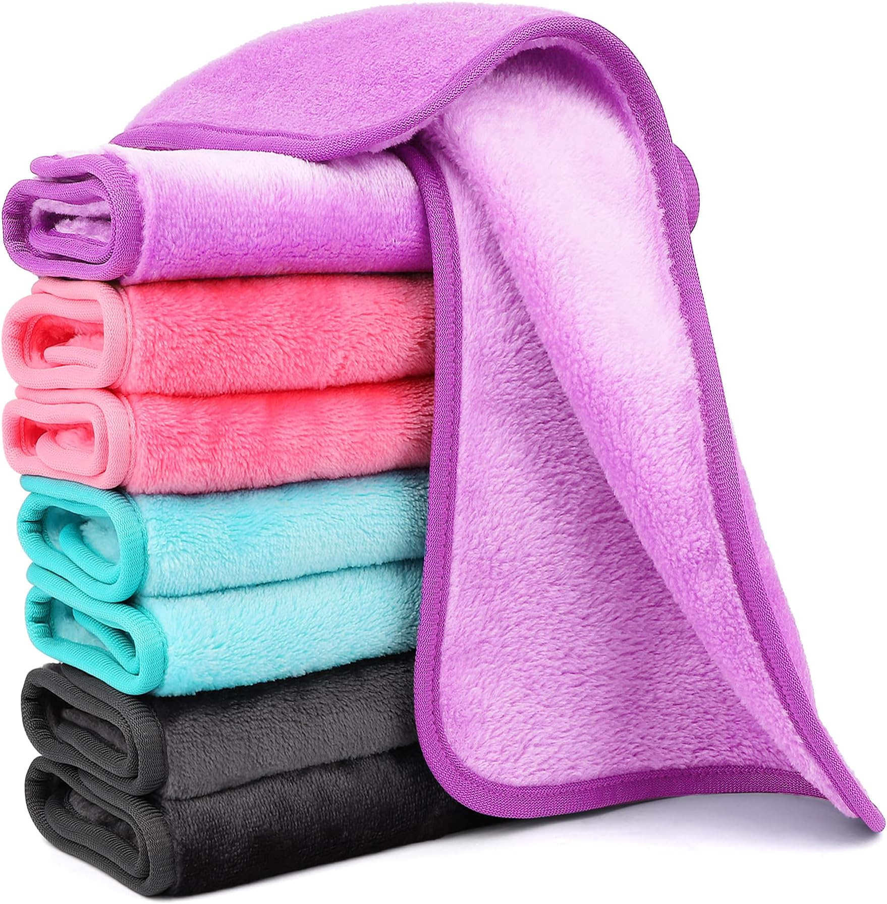 8 Pack Makeup Remover Cloth,13x7 Inch Reusable Makeup Remover Towels, Ultra Soft Microfiber Face Cloth Reusable Facial Washcloths, 4 Colors