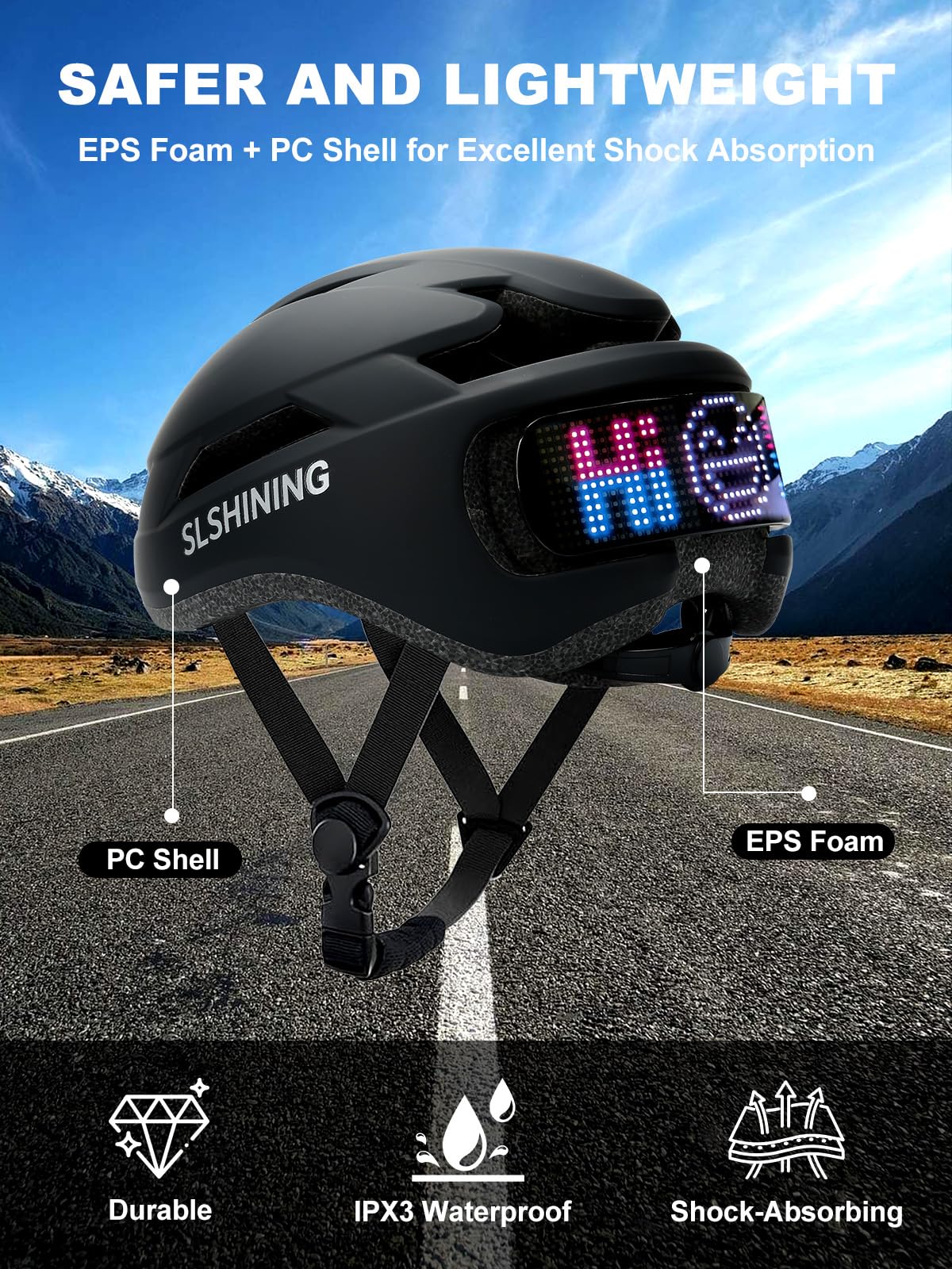Intelligenter App-programmierbarer Fahrradhelm mit Blinker & USB-C | EN1078+CE Zert, 576-LED Display für Blinker/Stopp, App-DIY mit Text/Animation, 1500mAh Akku, 12h Laufzeit, Kopfumfang 58–61cm