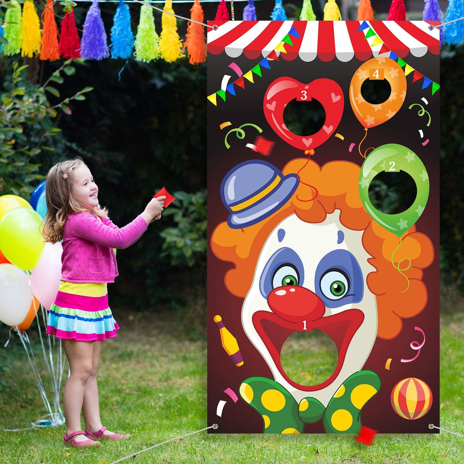 Blulu Carnival Toss Games Banner with 3 Bean Bags Halloween Carnival Game for Kids and Adults Circus Theme Party Decorations for Birthday Family Fun