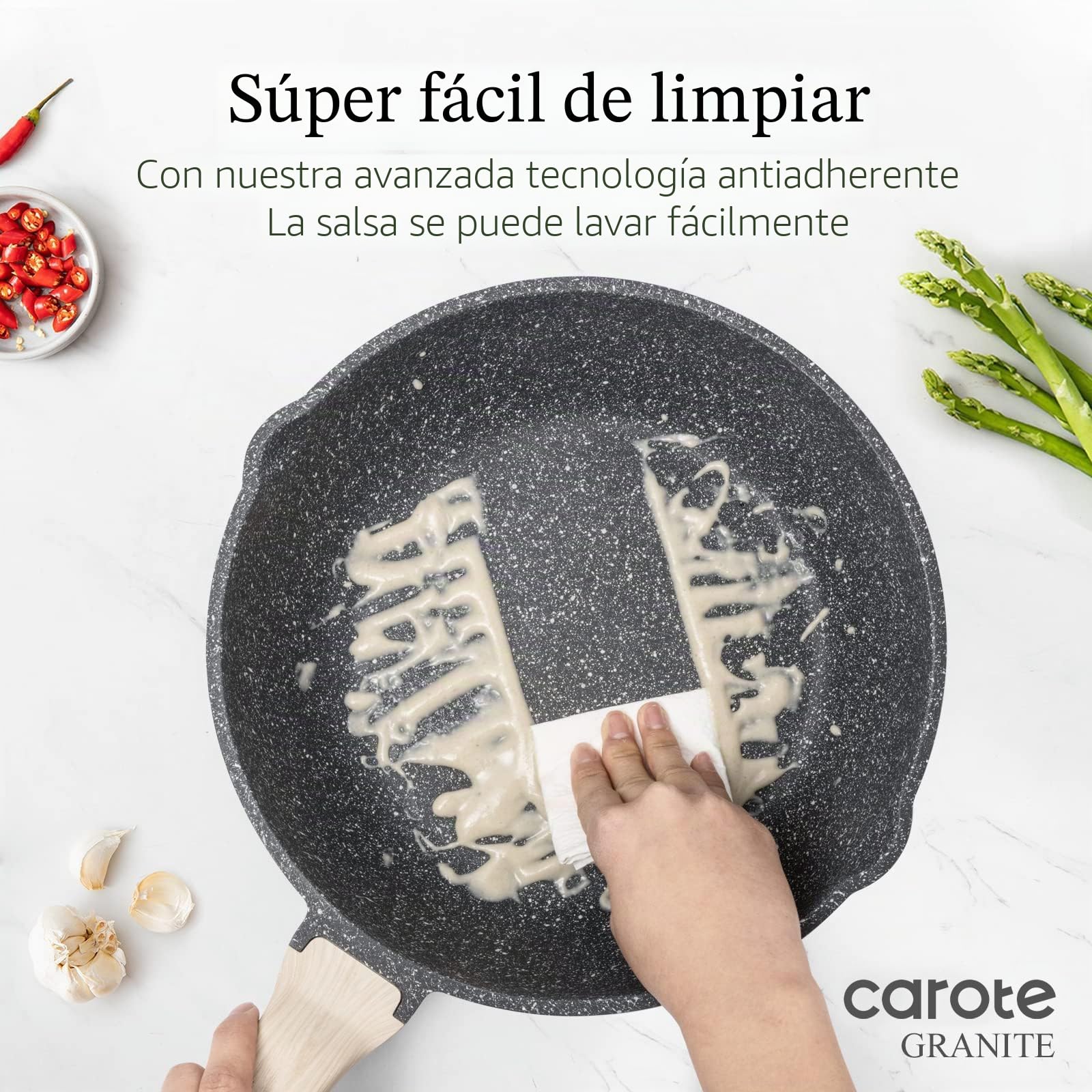 CAROTE Sartenes 32cm con Tapa, Wok Antiadherente Resistente, Mango Ergonómico Antiquemaduras, Forma Profunda,Apta Para Todo Tipo de Cocinas de Inducción, Sin PFOA, Plomo ni Cadmio | Utensilios de cocina no tóxicos sin PFOA, sartén cubierta compatible con