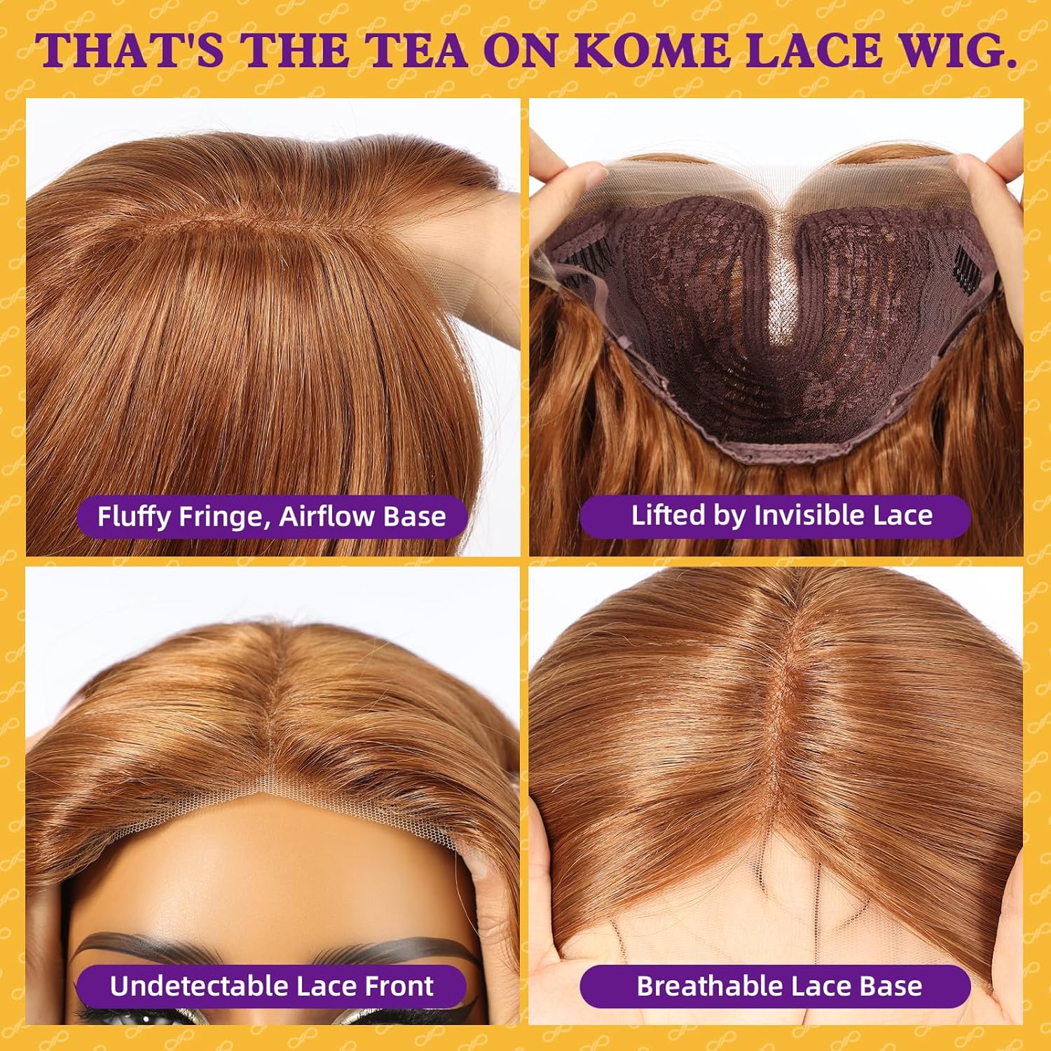 Ginger Synthetic Lace Front Wig,【Beginner Friendly Wigs】 T Part Glueless Long Curly Wavy Auburn Wigs With Bangs for Women Cosplay Daily Use 28IN