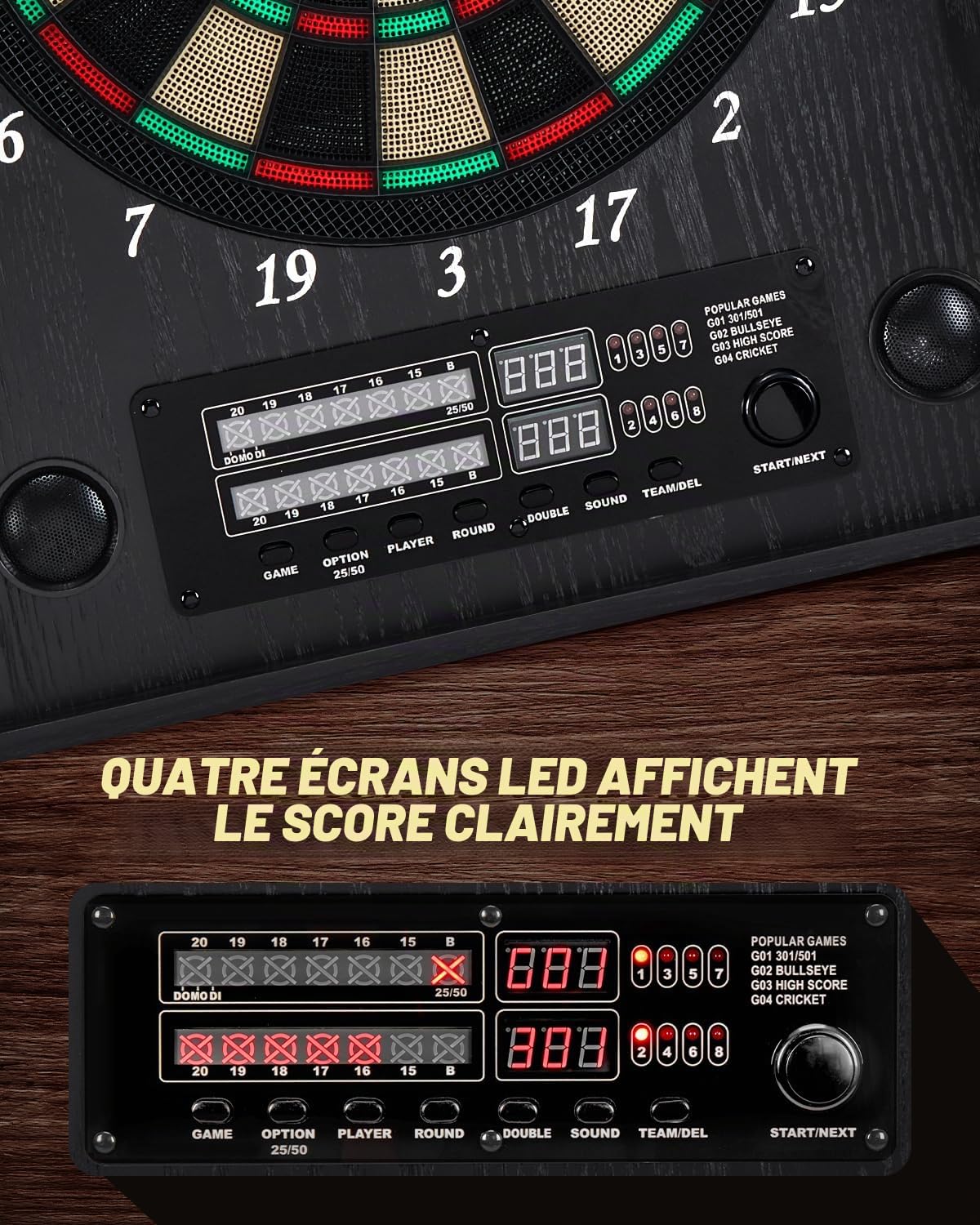 Tableau de Fléchettes Électronique, Ensemble de Tableau de Fléchettes Électronique Décoratif avec Armoire [12 Flèches Soft-Tip en Bronze][Mode de Jeu Cricket], Tableau de Fléchettes