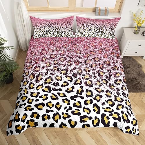 Miniatura 8 de Juego de funda de edredón con estampado de leopardo marrón, tamaño matrimonial, decoración de habitación para niños, niñas y mujeres, funda