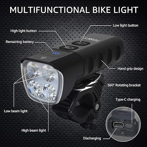 Miniatura 6 de Yosky Faro delantero de bicicleta True 2000 lúmenes, luces delanteras de bicicleta recargables por USB, mejor faro de bicicleta premium potente