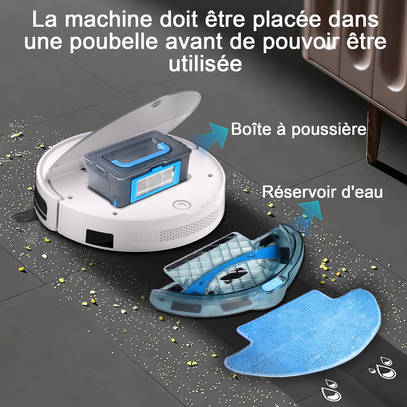 2026 Robot Aspirateur Laveur, 2 en 1 Aspirateur Robot 5500Pa Mince Connecté avec WiFi/Alexa/App, 3 Modes de Nettoyage, Auto-Charge, Nettoyage Intelligent pour Poils d’Animaux et Poussière