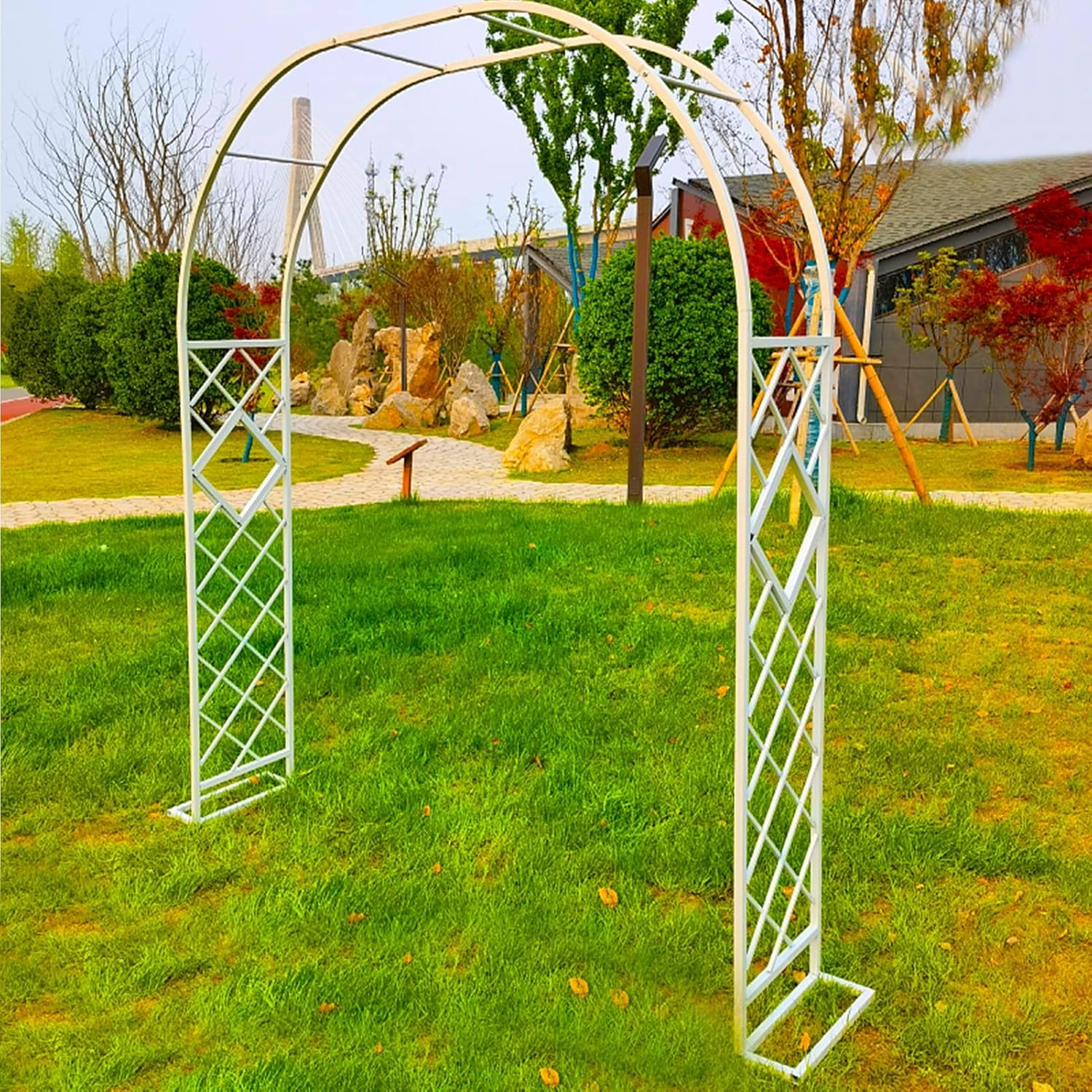 Lattice Climbing Auxiliary Plant Stand, Stable and Weatherproof Base, Thickened Galvanized Pipe, Indoor and Outdoor Arched Decoration (Color : Black, Size : 140x230x40cm)