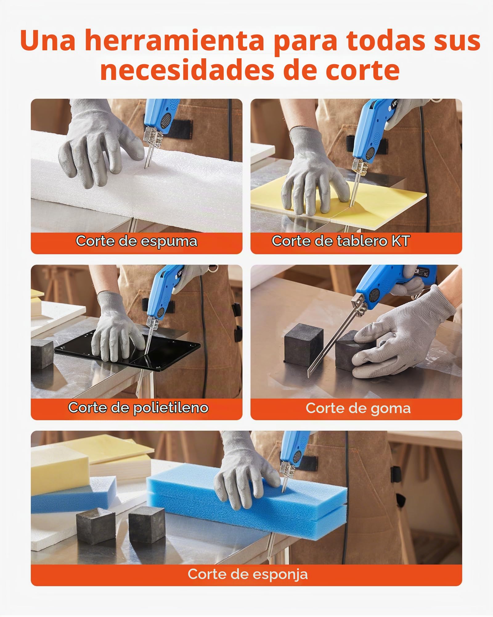VEVOR Cortador de Espuma Eléctrico con Cuchillo Caliente 200 W, Cortadora Poliestireno 50 a 500 °C con Cuchillas de 150 mm y 200 mm para Tableros KT, Polietileno, Esponja, con Caja de Herramientas