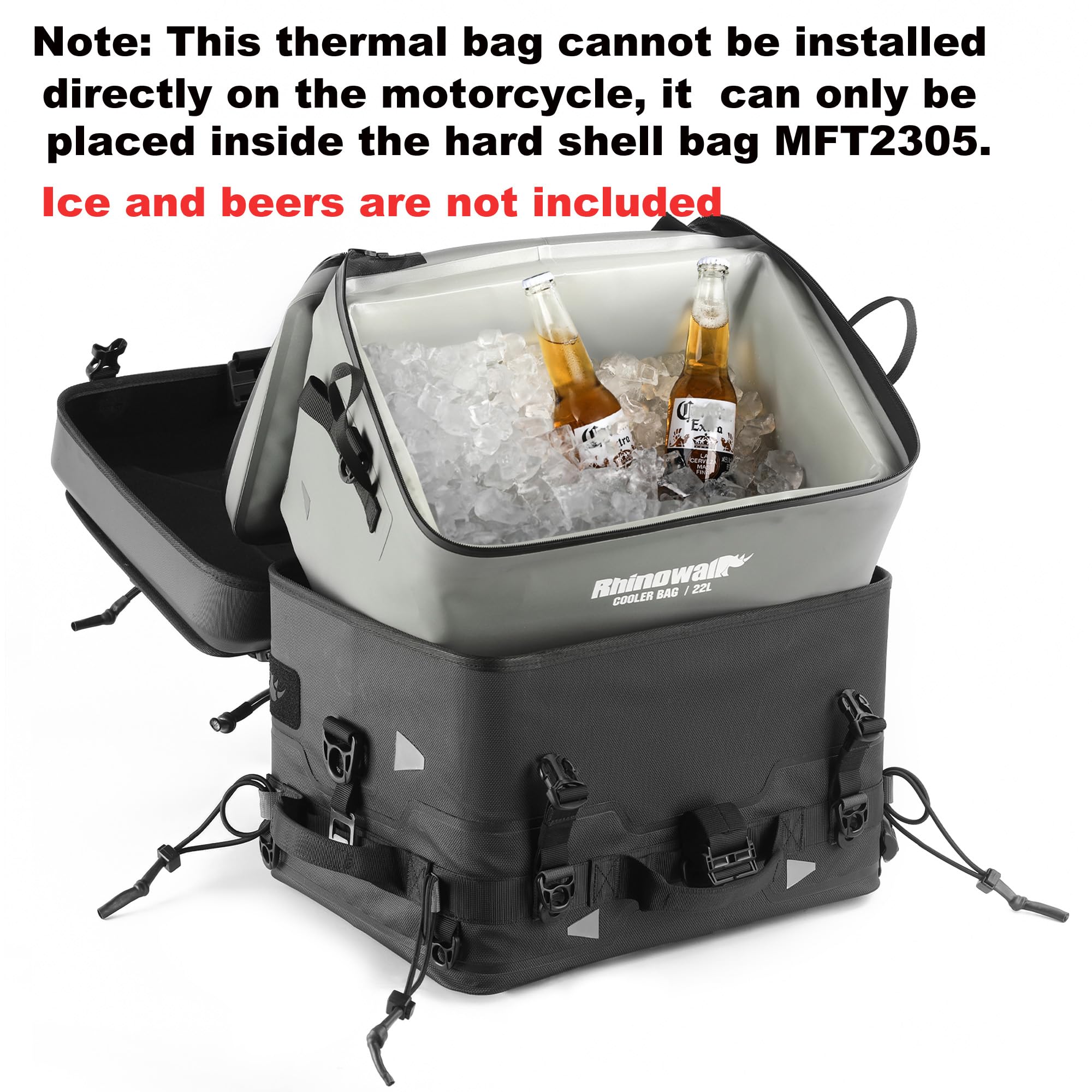 Rhinowalk Insert de sac isotherme étanche de 22 l - Poche intérieure isolée avec fermeture éclair hermétique - Sac isotherme pour moto