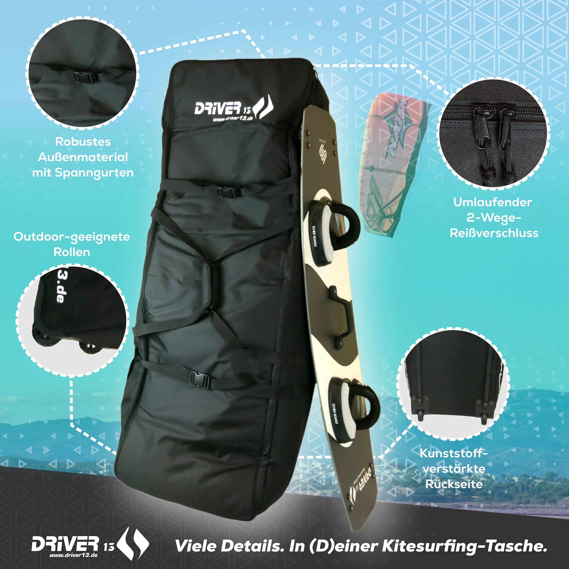 Driver13 ® Kiteboard Bag Weekend No.01, Kite Boardbag para tu kiteboard con Sistema de Mochila