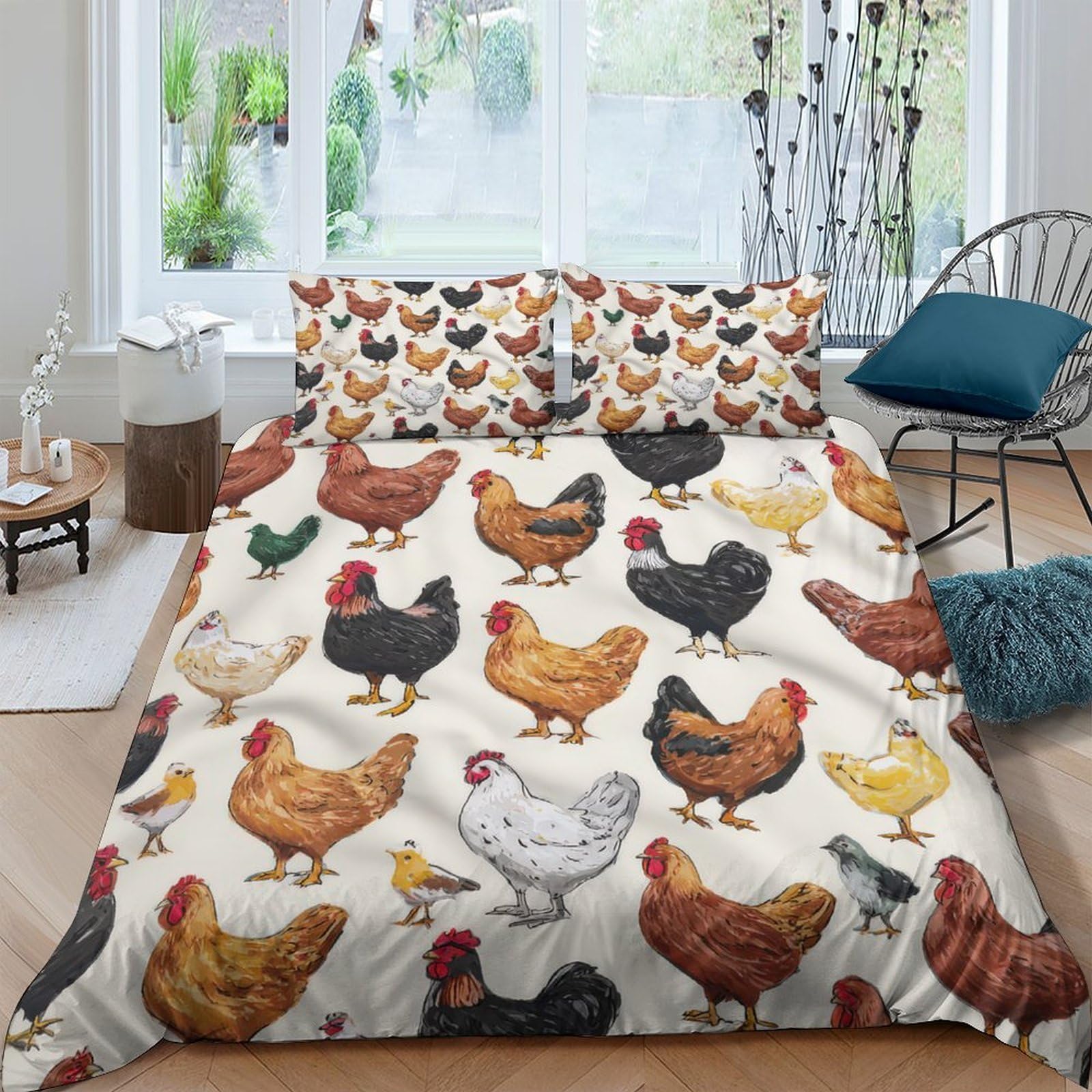 Ctjqhvkz Style-4 3D Printed Chicken Farm Fitted Sheet Microfiber Soft Mattress Cover Multicolor Hen Pattern For Bedroom Guest Room Single（135X200cm）