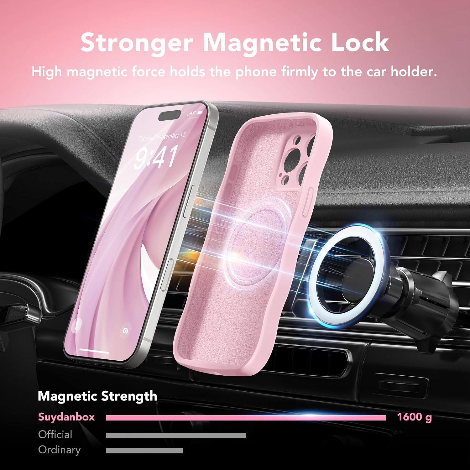 Magnetic & Silicone for iPhone 15 Pro Max Case, Chalk Pink image 3