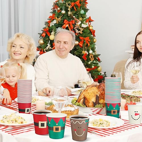 Miniatura 6 de 160 vasos de papel de Navidad desechables para fiestas de Navidad, 9 onzas, Papá Noel, elfo, muñeco de nieve, tazas de Navidad, tazas de papel para