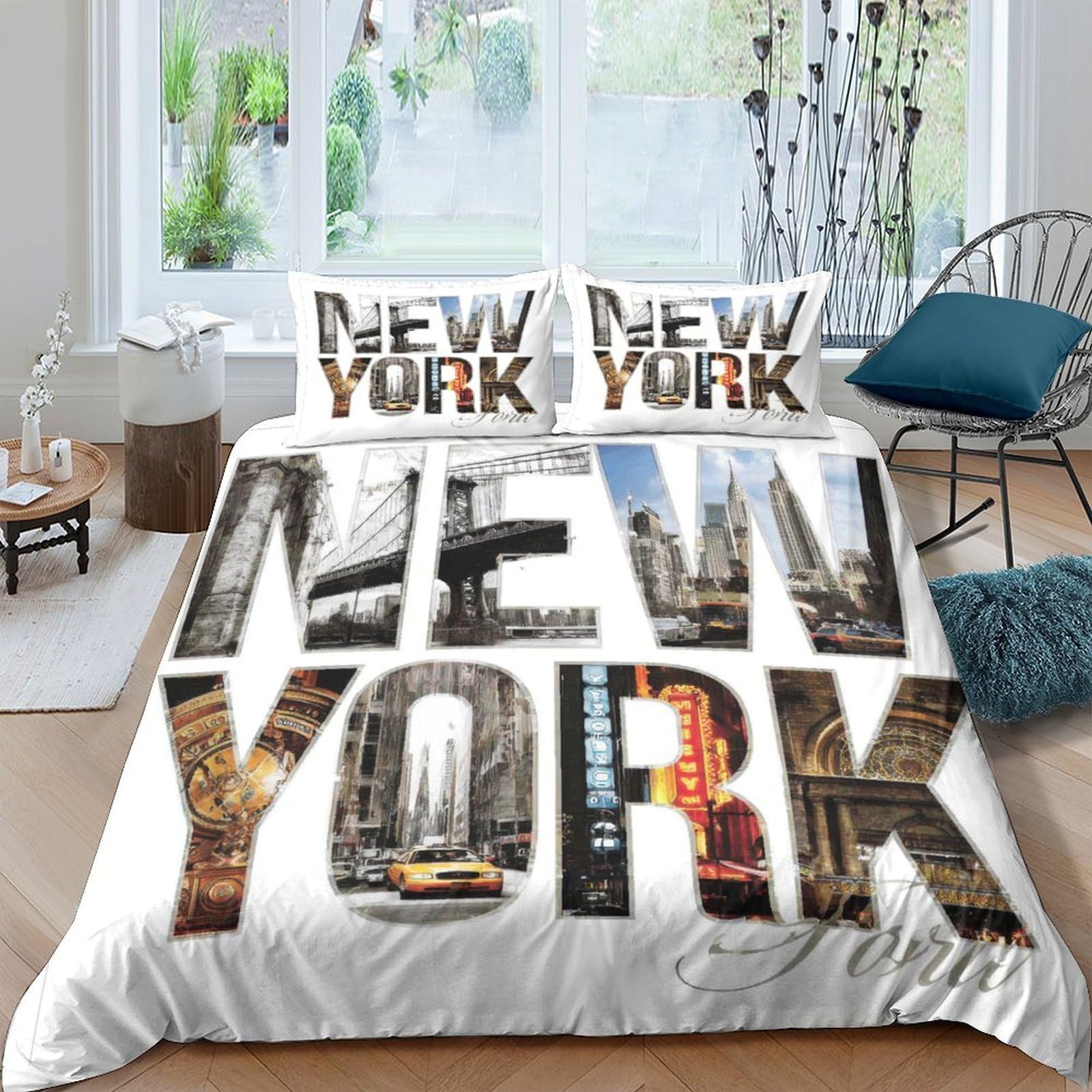 Ctjqhvkz Style-8 3D Printed New York City Fitted Sheet Microfiber Urban Skyline Bed Cover For Bedroom Dorm Mattress Protection Decor Single（135X200cm）