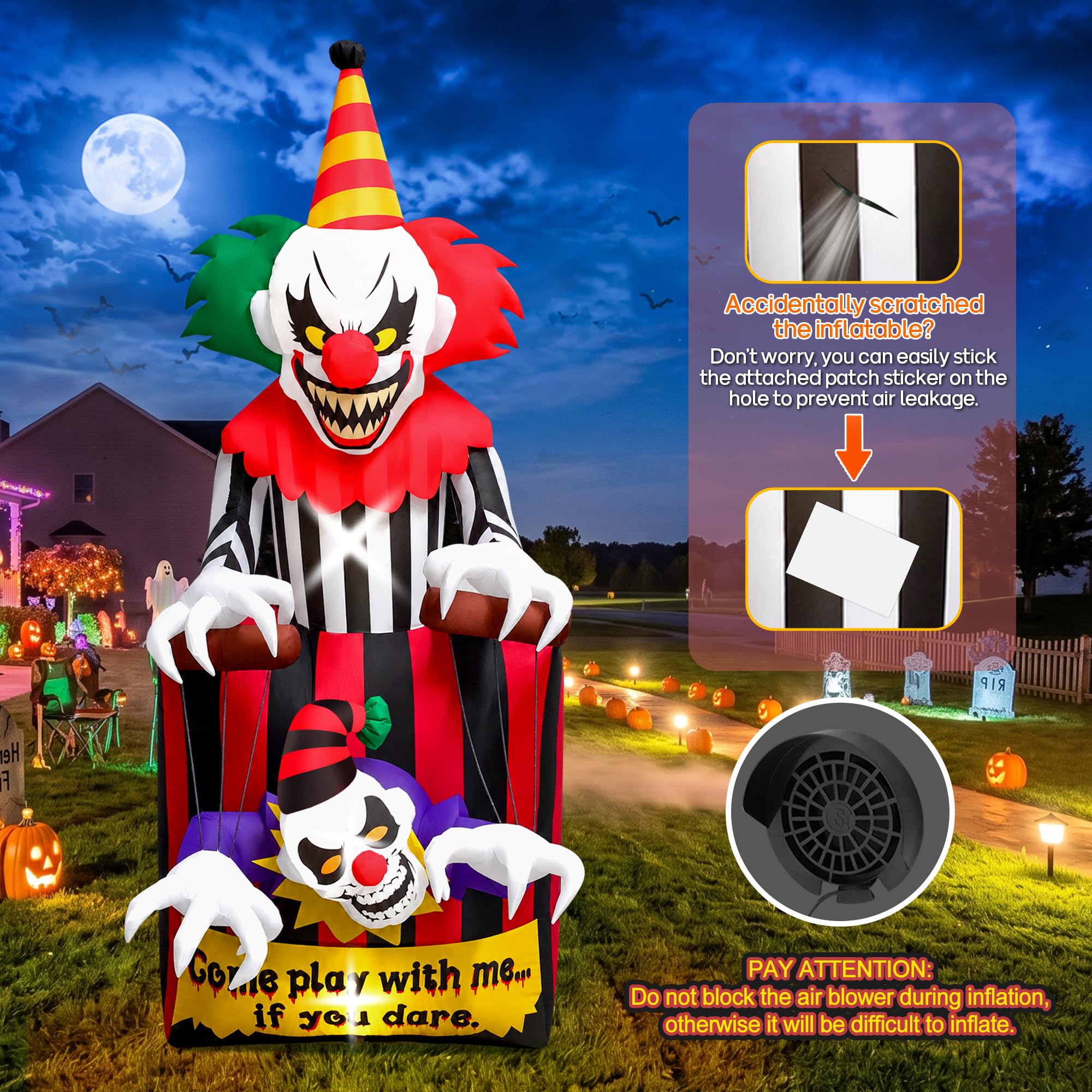 Kalolary Animowany klaun na Halloween, nadmuchiwany klaun cyrkowy w pudełku, nadmuchiwana dekoracja outdoorowa