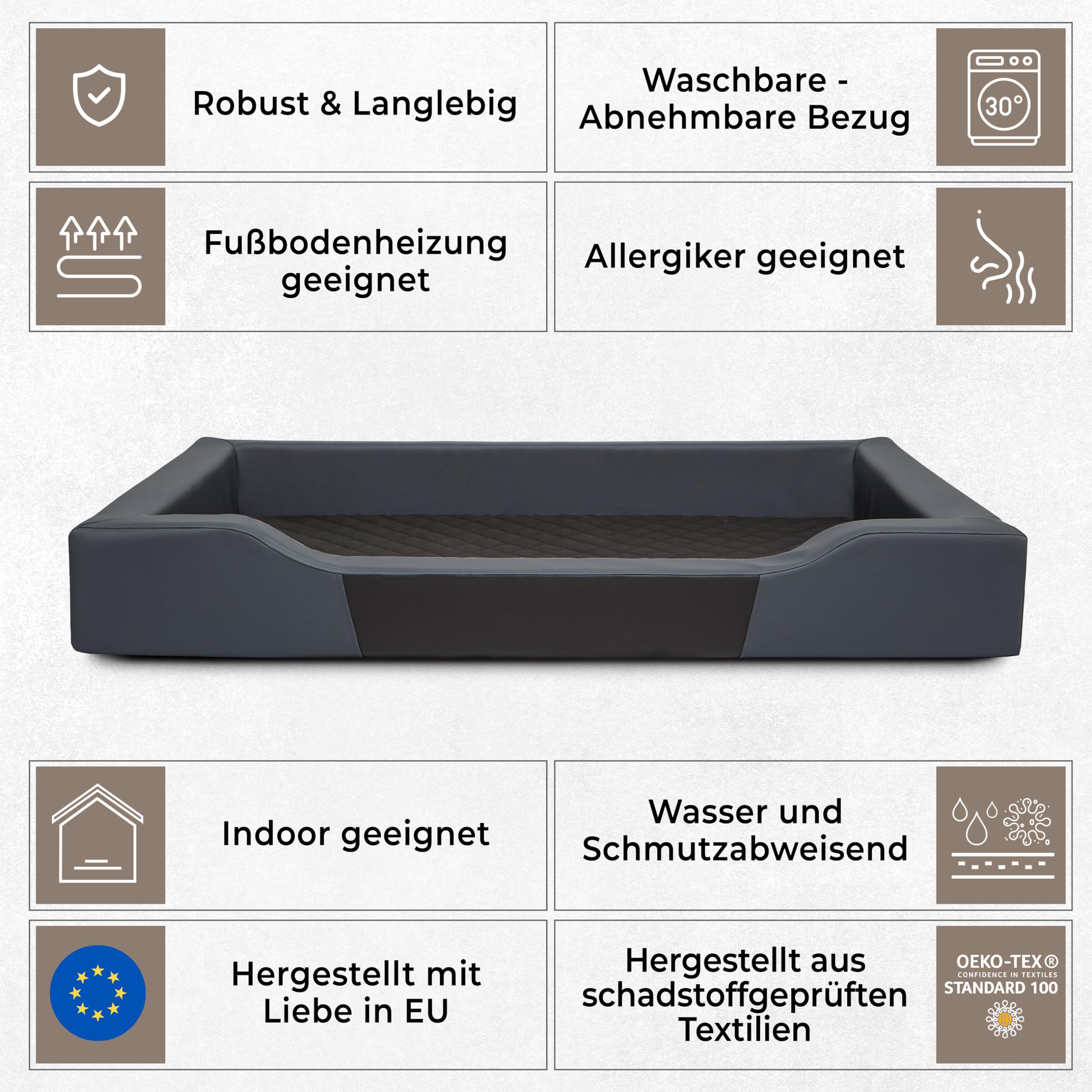 Hundebett - Hundekorb für kleine mittelgroße & große Hunde - Hundekissen - Hundesofa aus Kunstleder - Bezug abnehmbar und waschbar - Deluxe - Größe: S - Schwarz