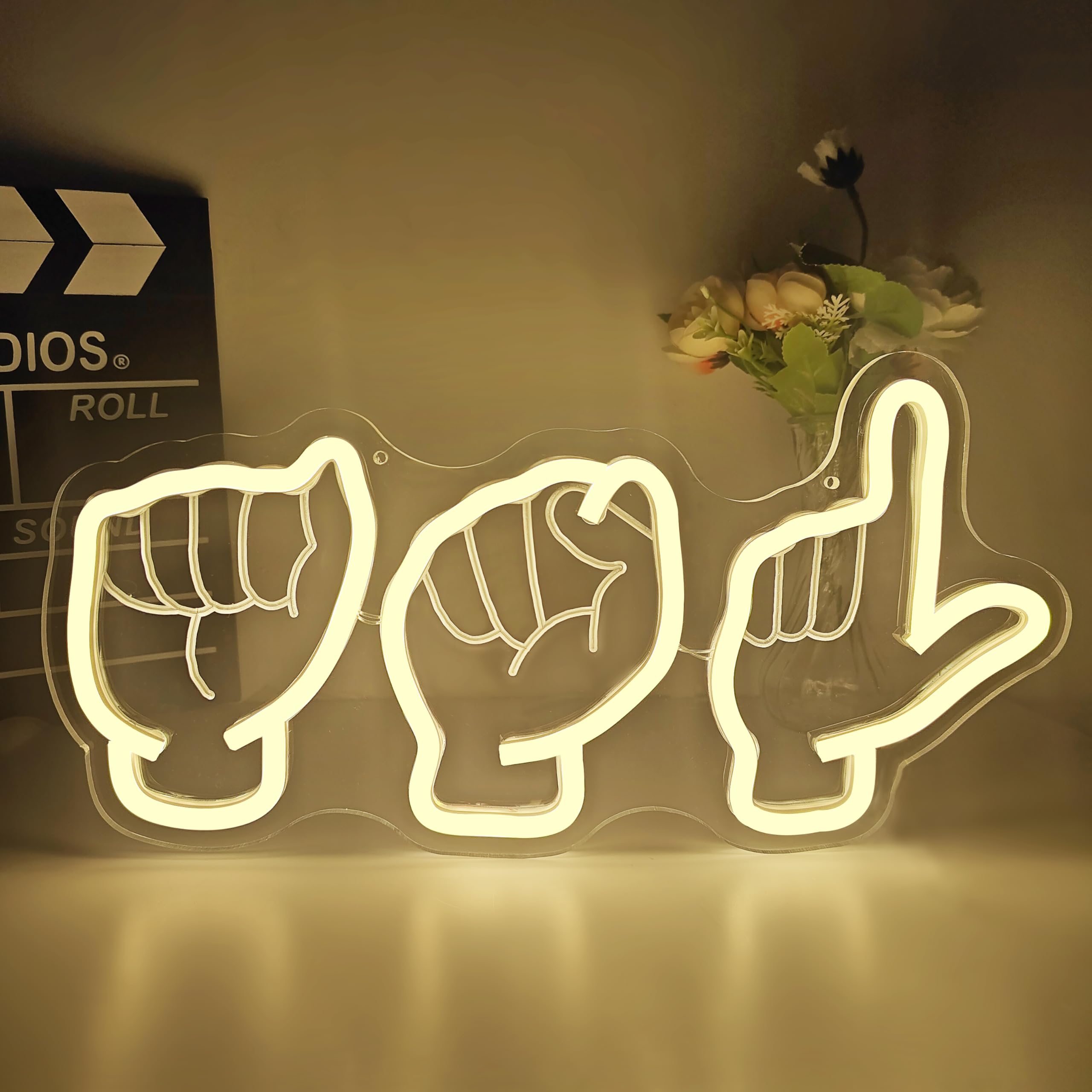 ASL Neon Sign for Wall Decor Sign Language Neon Light Sign ASL Dimmable Teacher Led Sign for Teacher ASL Gifts Back To School Light Up Sign for Background Classroom Bedroom Home Office