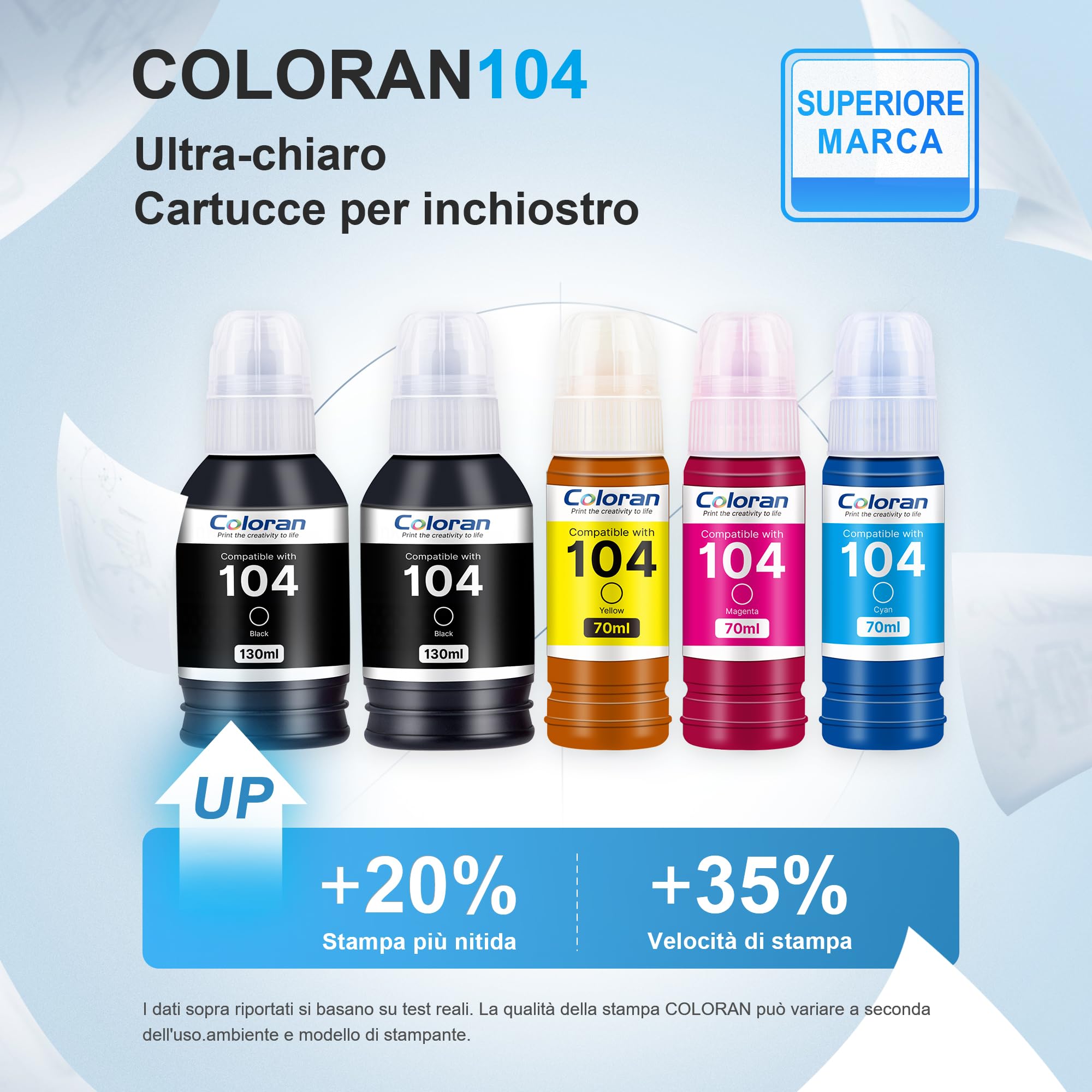 Coloran 104 Inchiostro Compatibile con Cartucce Epson 104 Ecotank Multipack per ET-5150 ET-1810 ET-2726 ET-2810 ET-2811 ET-2812 ET-2814 ET-2815 ET-2820 stampante (Nero Ciano Magenta Giallo, 5-Pack)