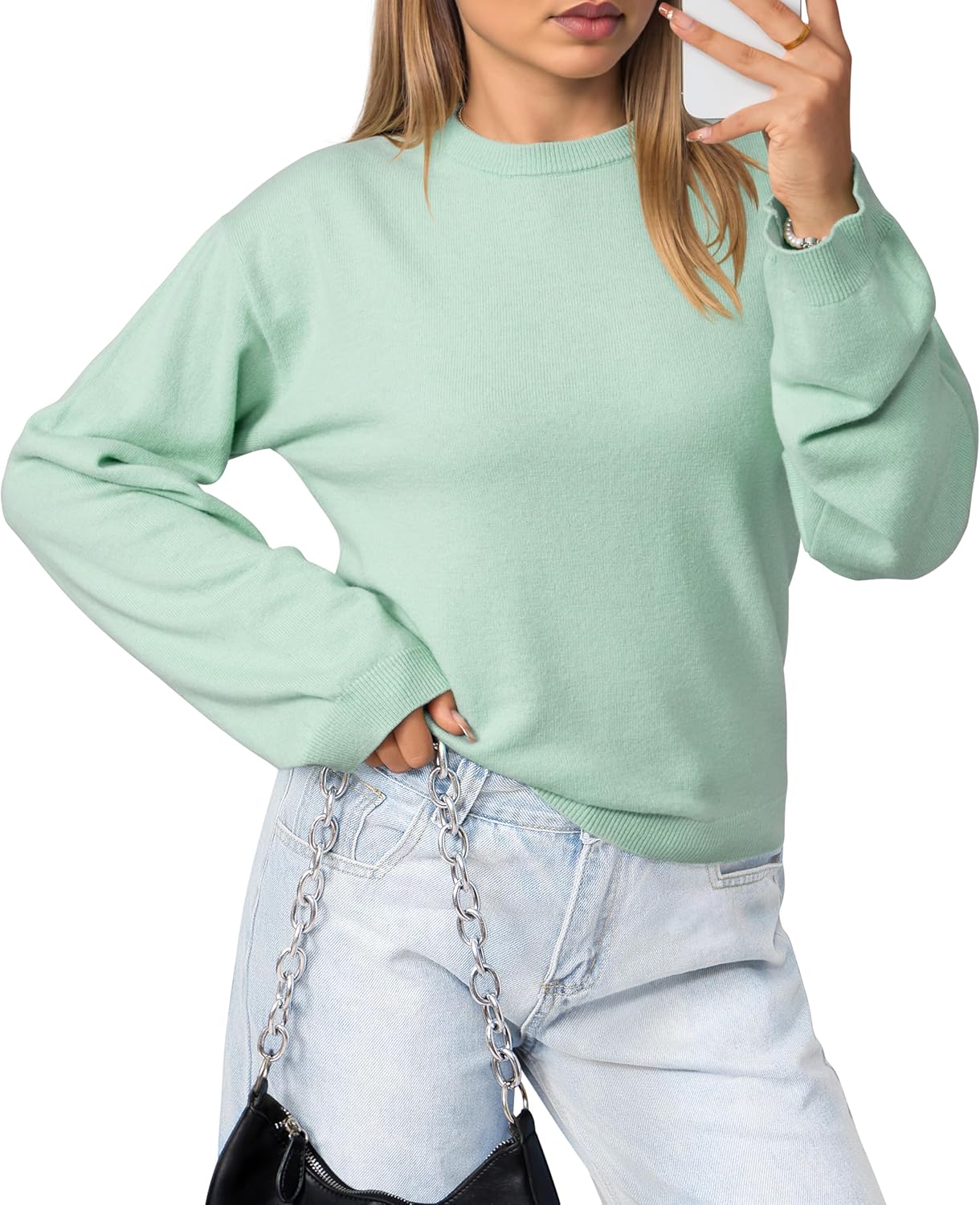 OQQ Women's Cable Knit Crewneck Sweaters Long Sleeve Cashmere Casual Pullover Cardigans