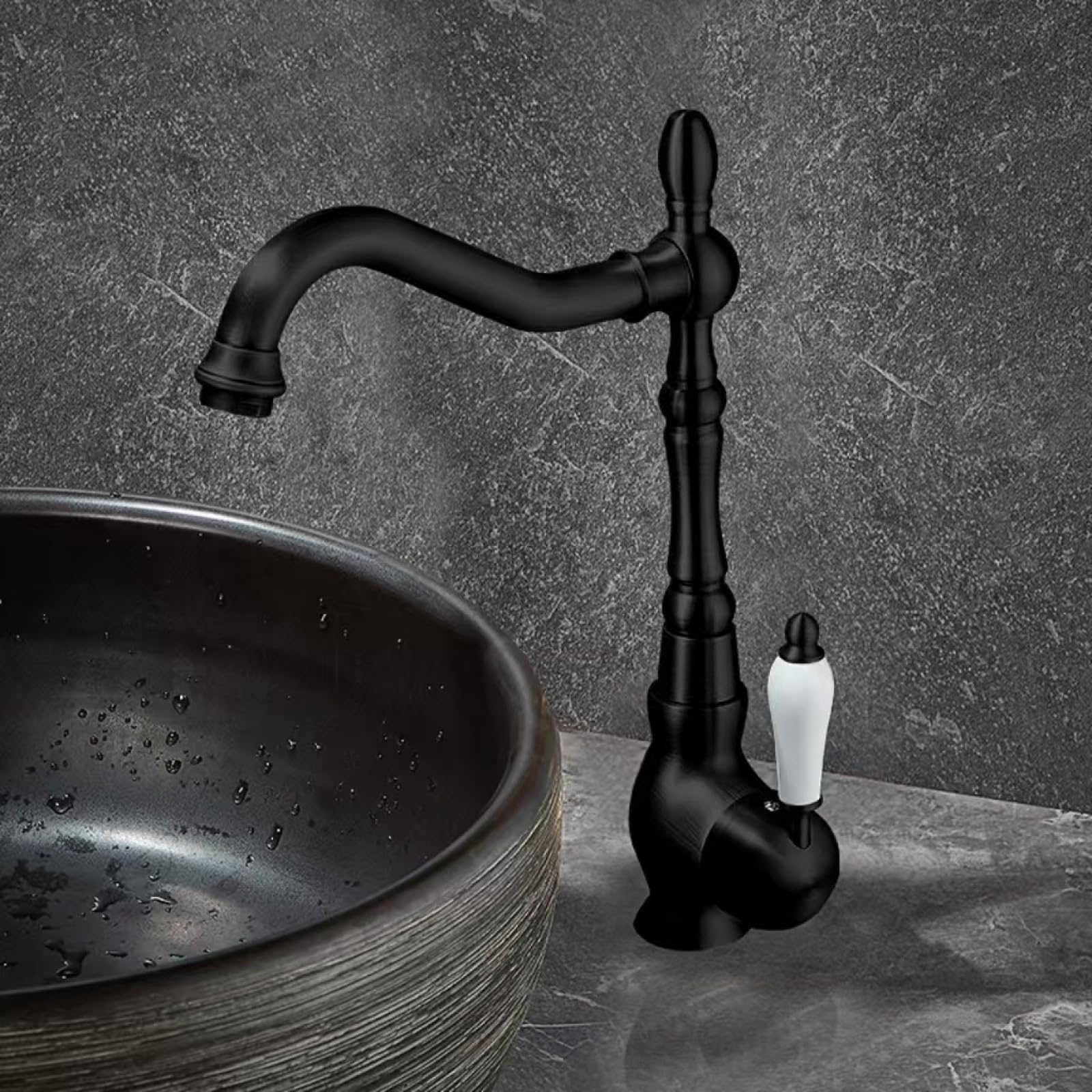 Fanjubei Black And White All-Copper Hot And Cold Water Washbasin Rotating Faucet