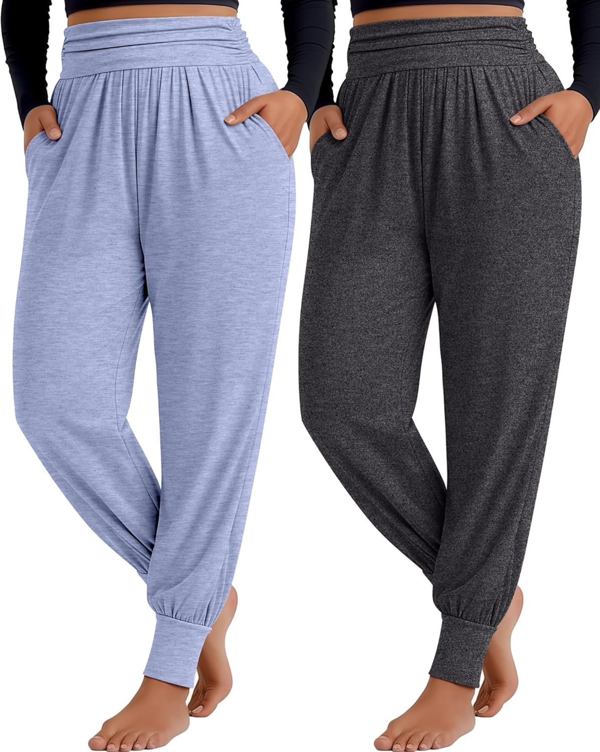 2 Pack Womens Plus Size Yoga Joggers, Loose Workout Sweatpants Comfy Lounge Pants with Pockets Casual Pajama Pants